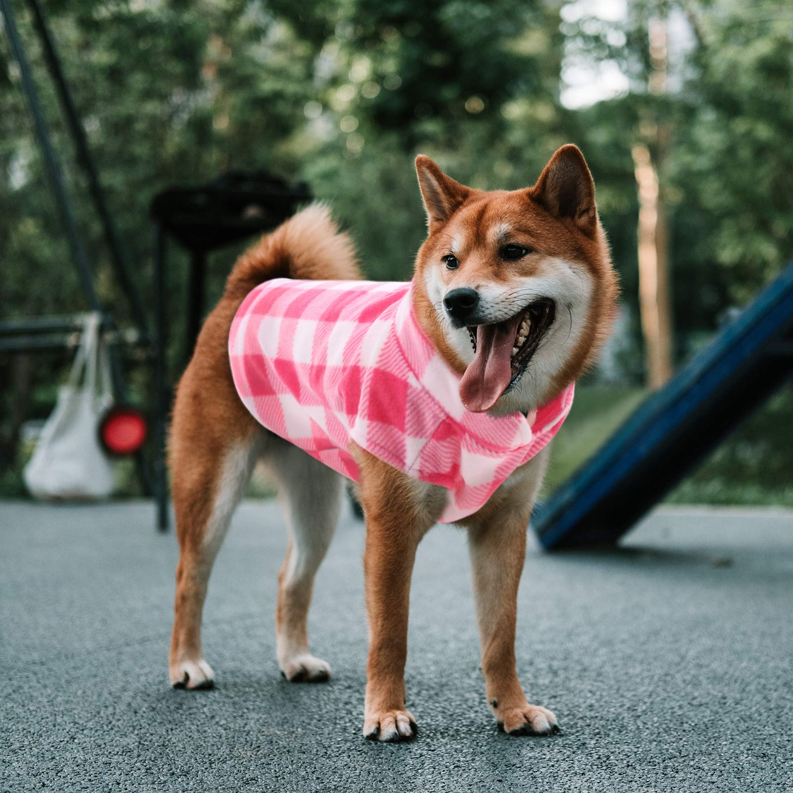 Asenku Plaid Dog Fleece Vest, Soft Comfortable Pet Pajamas, Warm Winter Dog Shirt, Cold Weather Coat Jacket - Pink, S