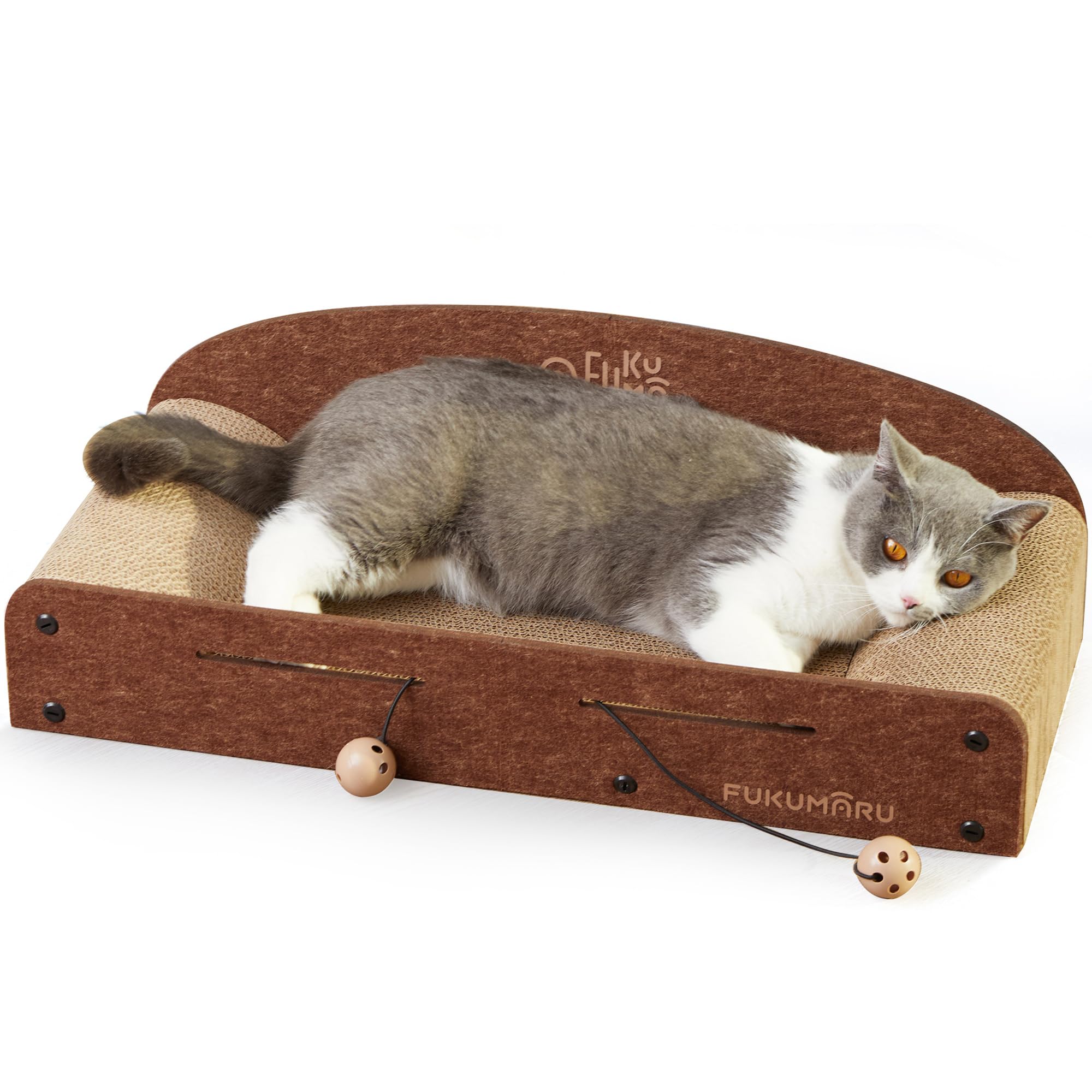 Fukumaru 26 Inch Cat Scratcher Cardboard Lounge Bed, Durable Cat Scratcher Extra Large Lounger, 2 Reversible Cat Scratching Pads