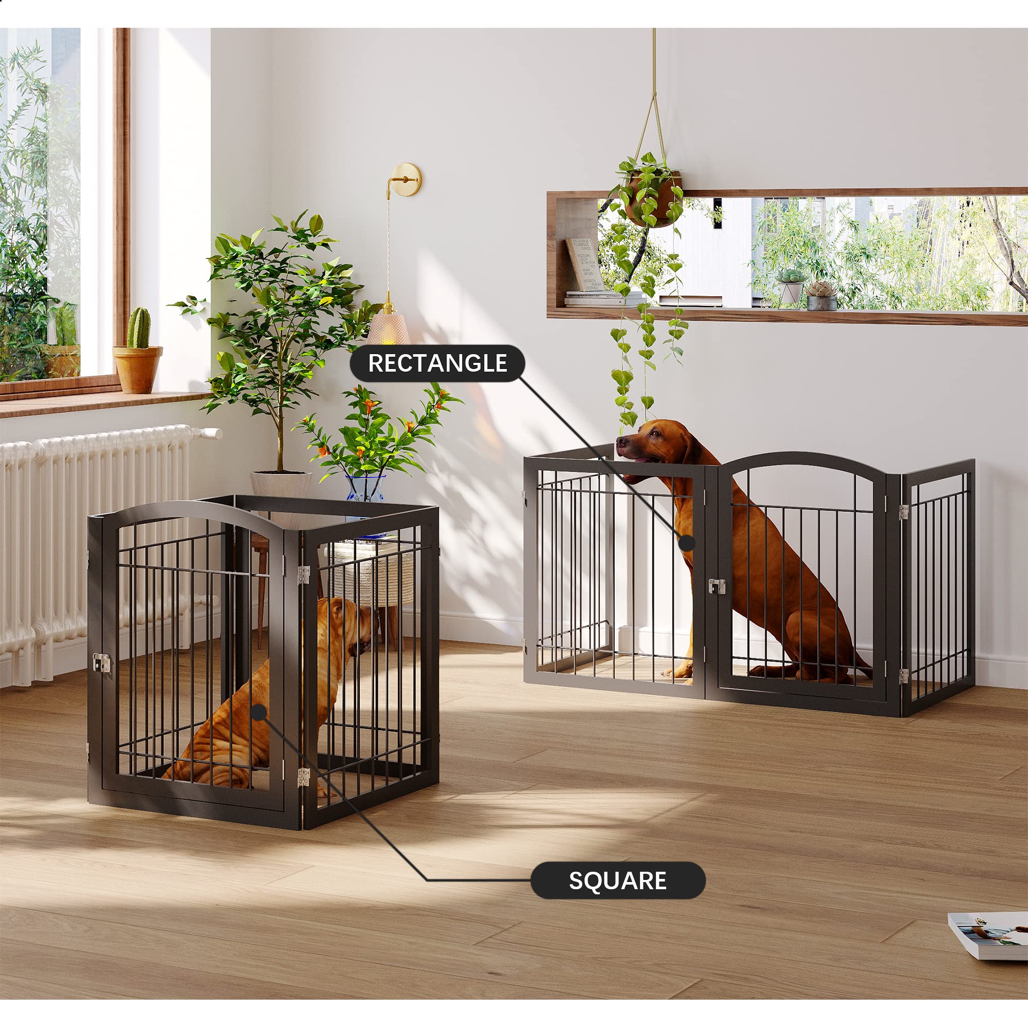 JSB 96-Inch Extra Wide Dog Gate with Door, Freestanding Pet Safety Fence, 4 Panels, Black, Model JSB001-2430