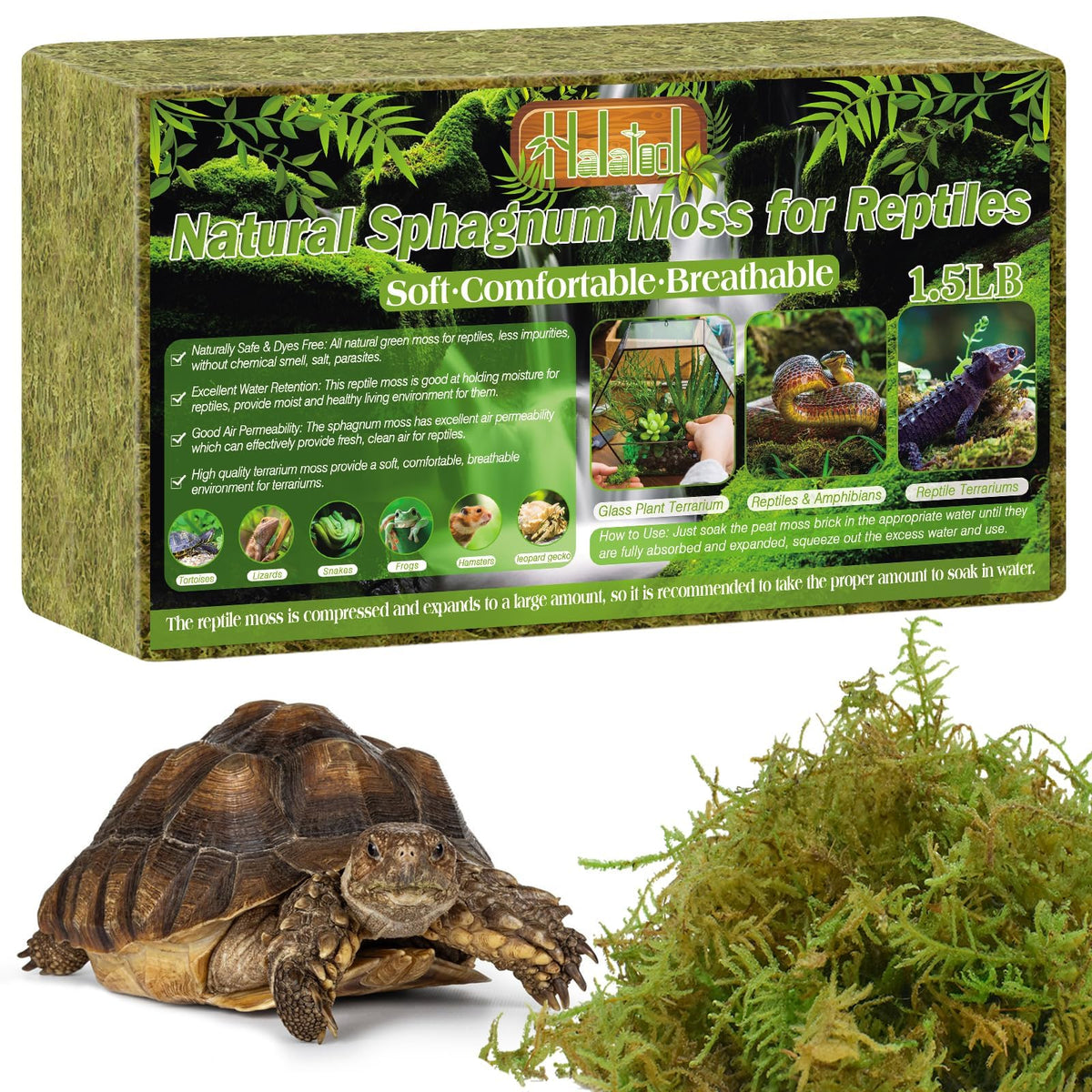 Halatool 1.5Lb Natural Sphagnum Moss For Reptiles- 80Qt Green Live Moss For Terrarium Plants Long Fiber Reptile Moss For Leopard