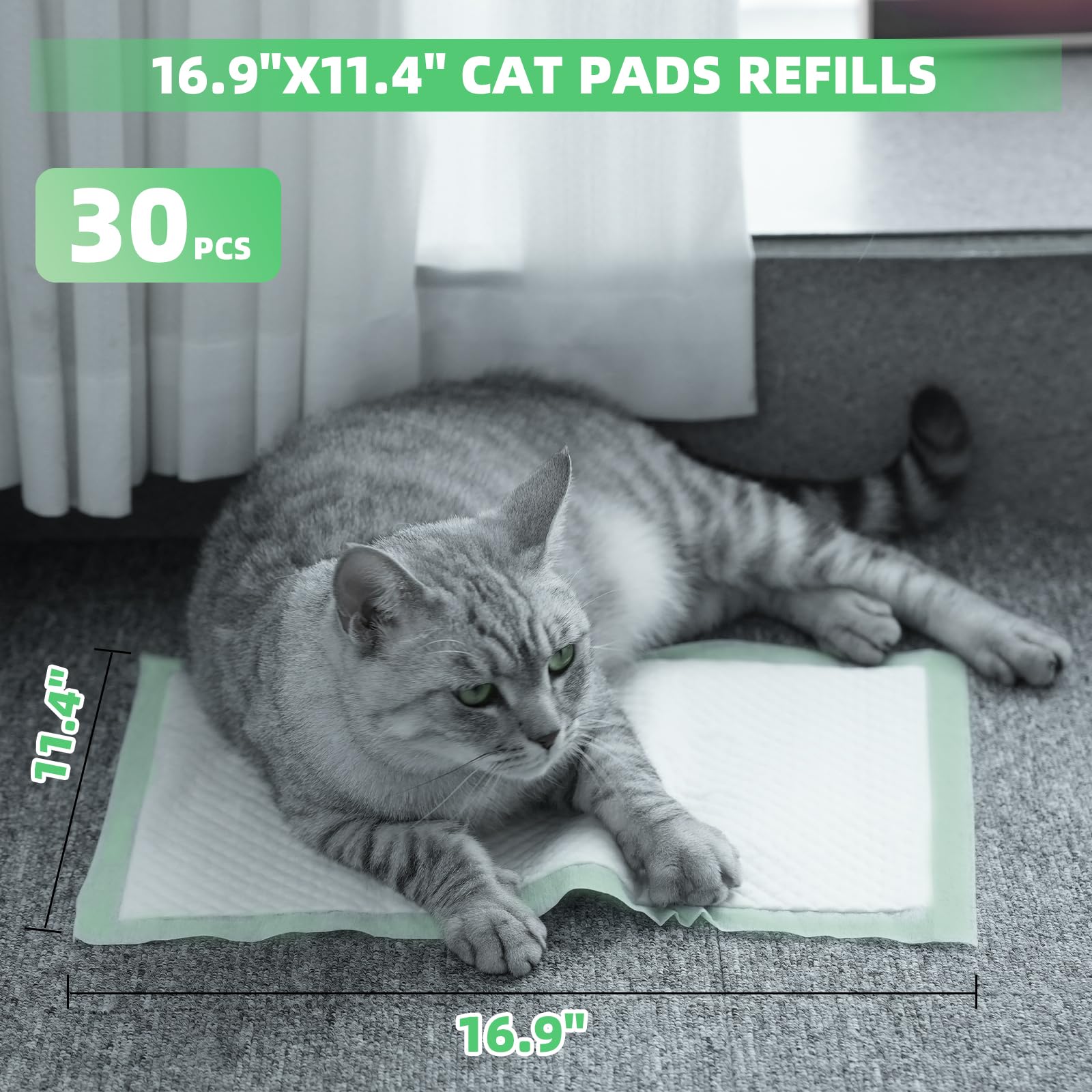 Immcute Cat Pads 16.9 X 11.4, Lemon Scent, 30 Ct, Pee Pads For Cats, Thickened Super Absorbent Pee Pads, Odor Control, C
