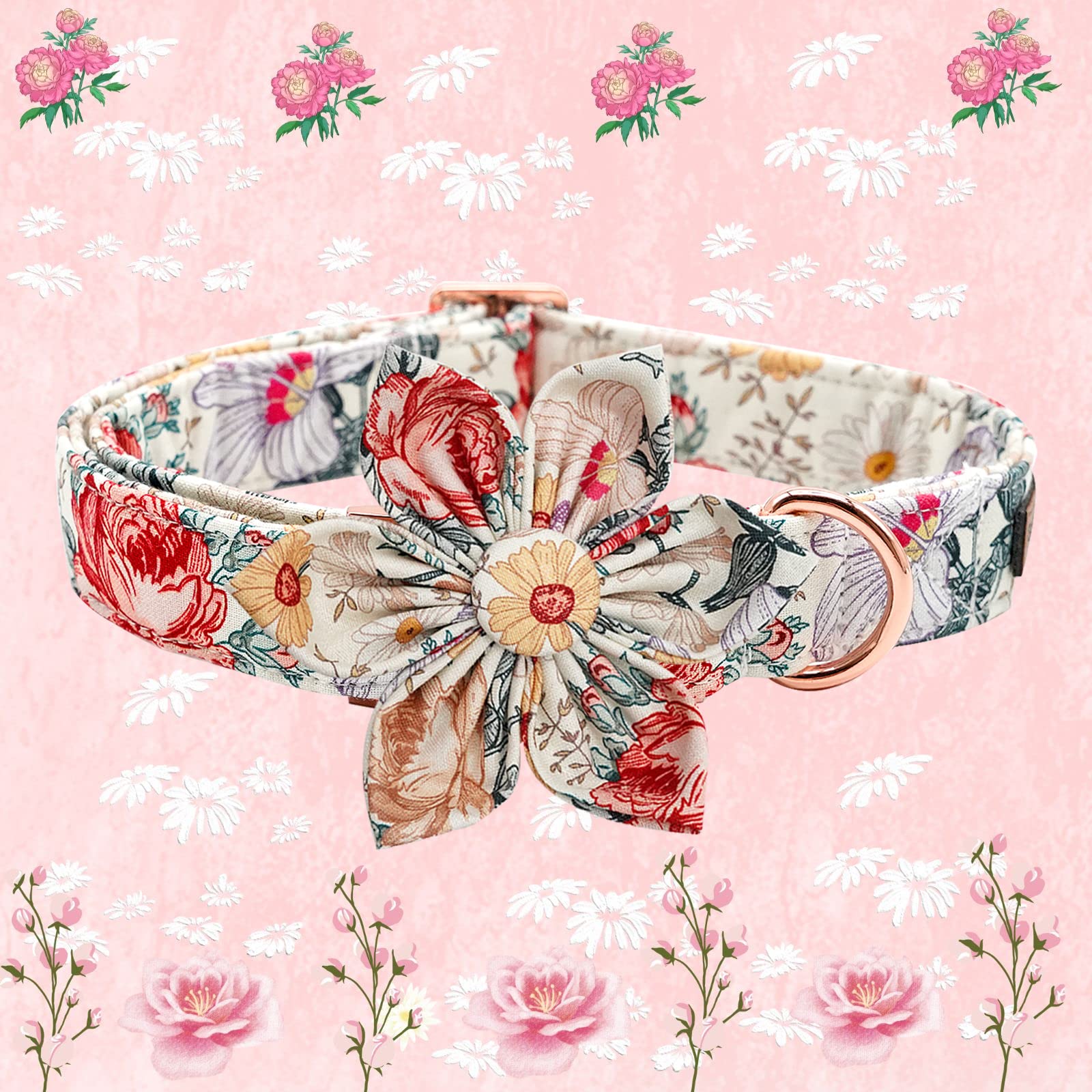 Elegant Little Tail Vintage Floral Dog Collar With Flower, Girl Comfortable Dog Flower, Dog Collar Flower Adjustable Dog Collars