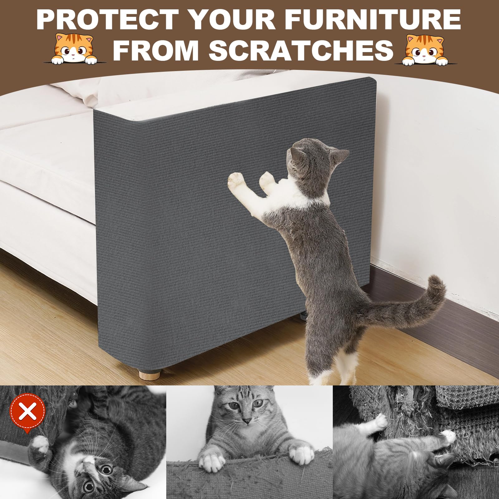 Cat Scratch Furniture Protector, 47.2Inx15.8In Cat Scratching Mat, Trimmable Self-Adhesive Cats Claws Scratch Pads, Climbing Scr