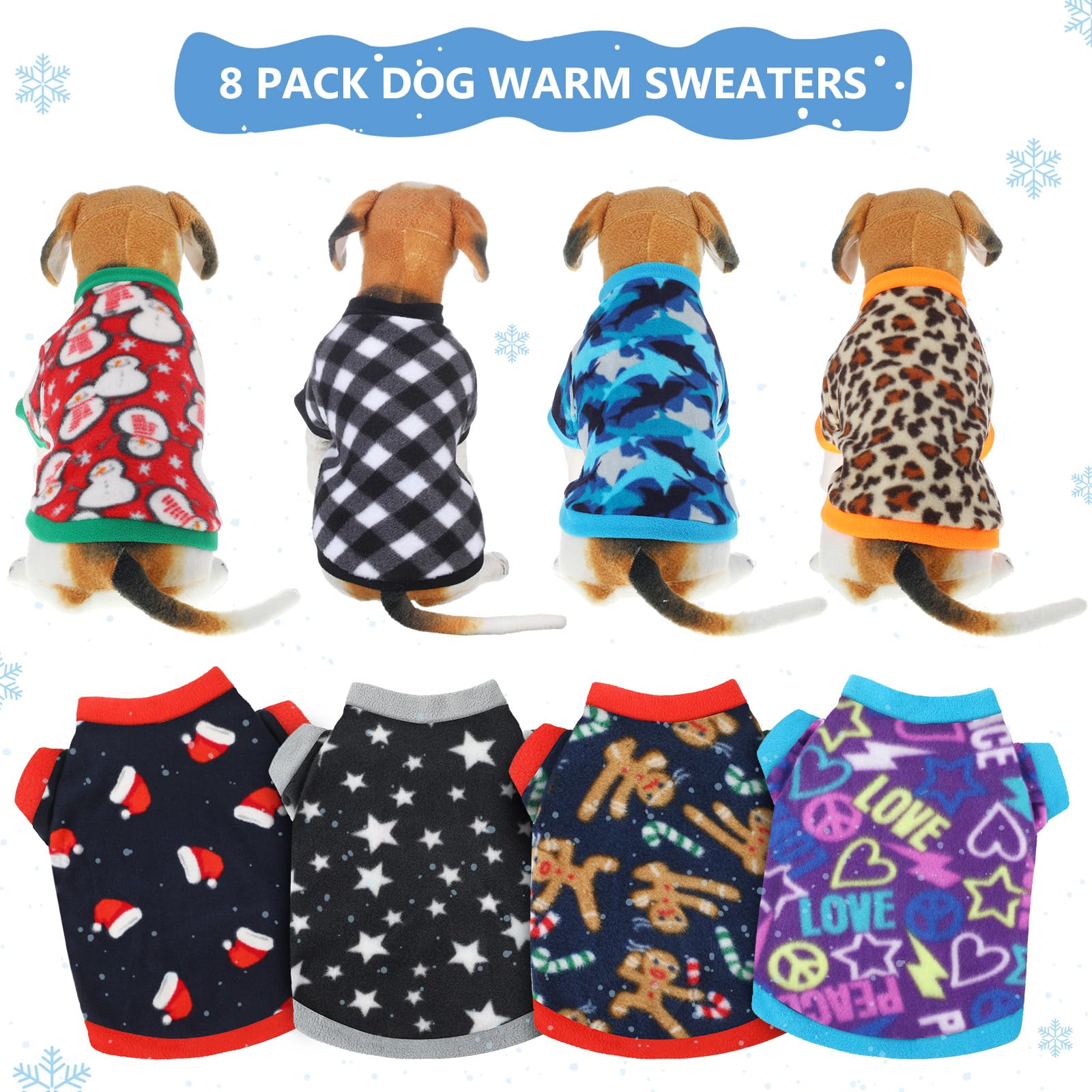Weewooday 8 Pieces Dog Sweaters Winter Chihuahua Clothes Outfits Puppy Sweater Dog Warm Shirt Puppy Clothes For Winter Colorful