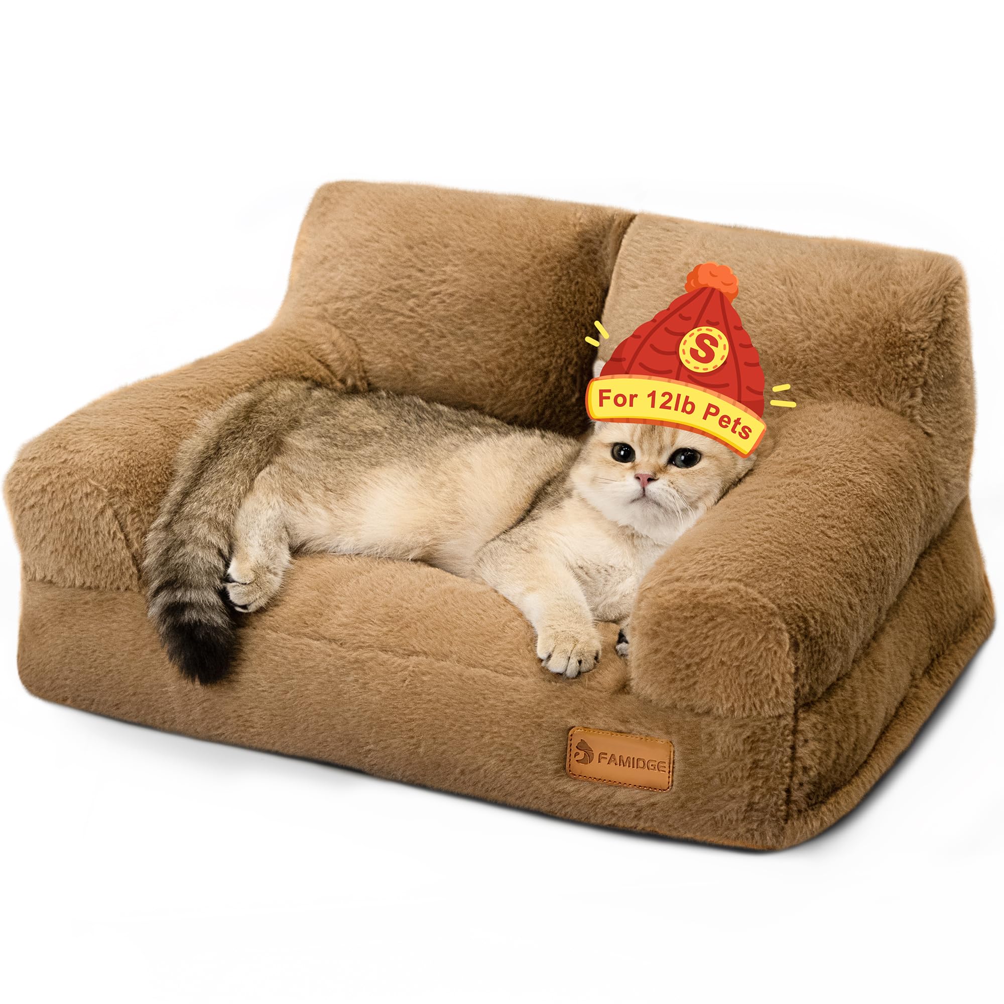 Famidge Cat Couch, Fluffy Cat Bed For Indoor Cats, Calming Pet Sofa Bed Puppy Sleeping Bed, Cute Dog Couch For Small Cats & Dogs