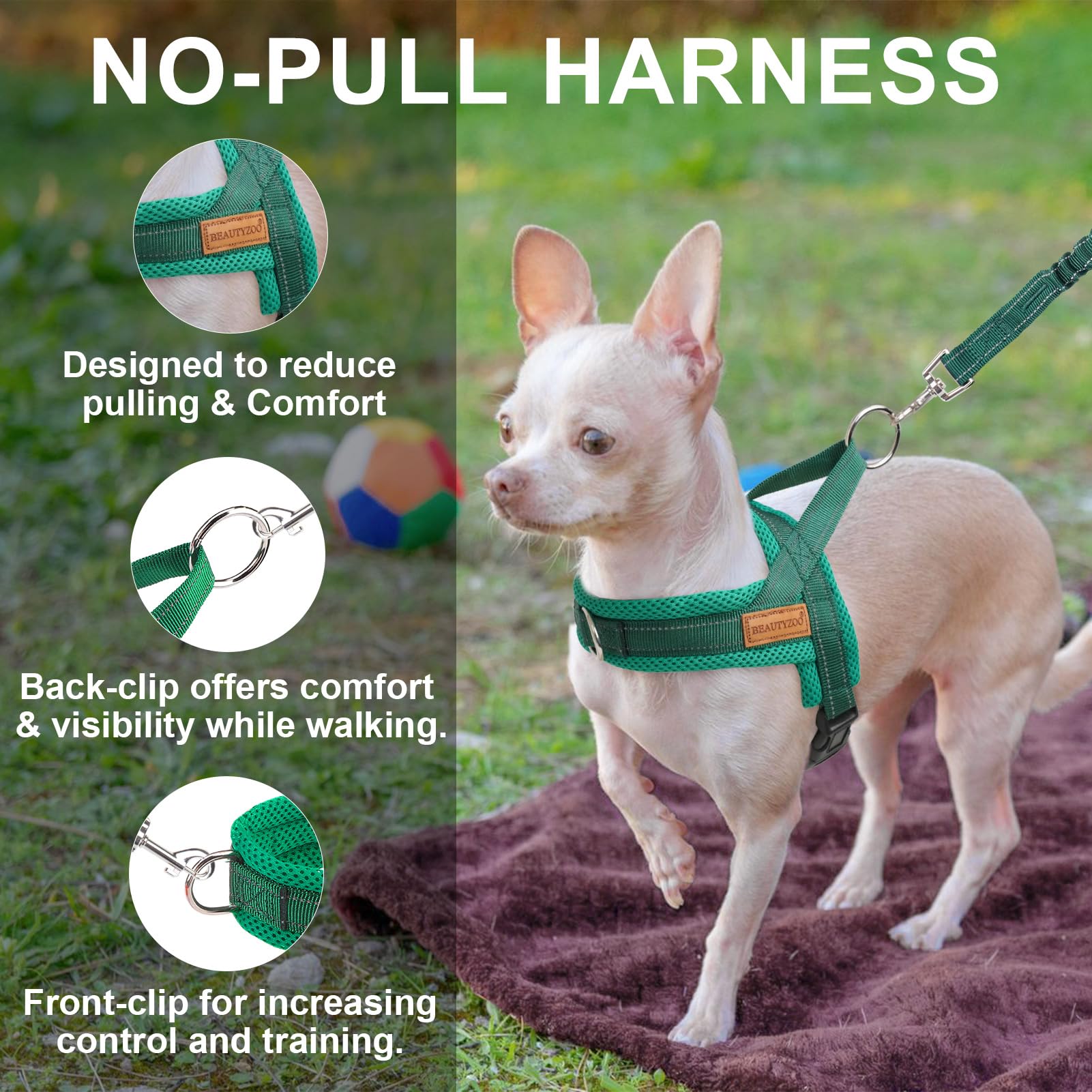 Beautyzoo Dog Harness For Small Dogs, No Pull Dog Harness And Leash Set, Escape Proof Puppy Vest Harness With Handle, Reflective