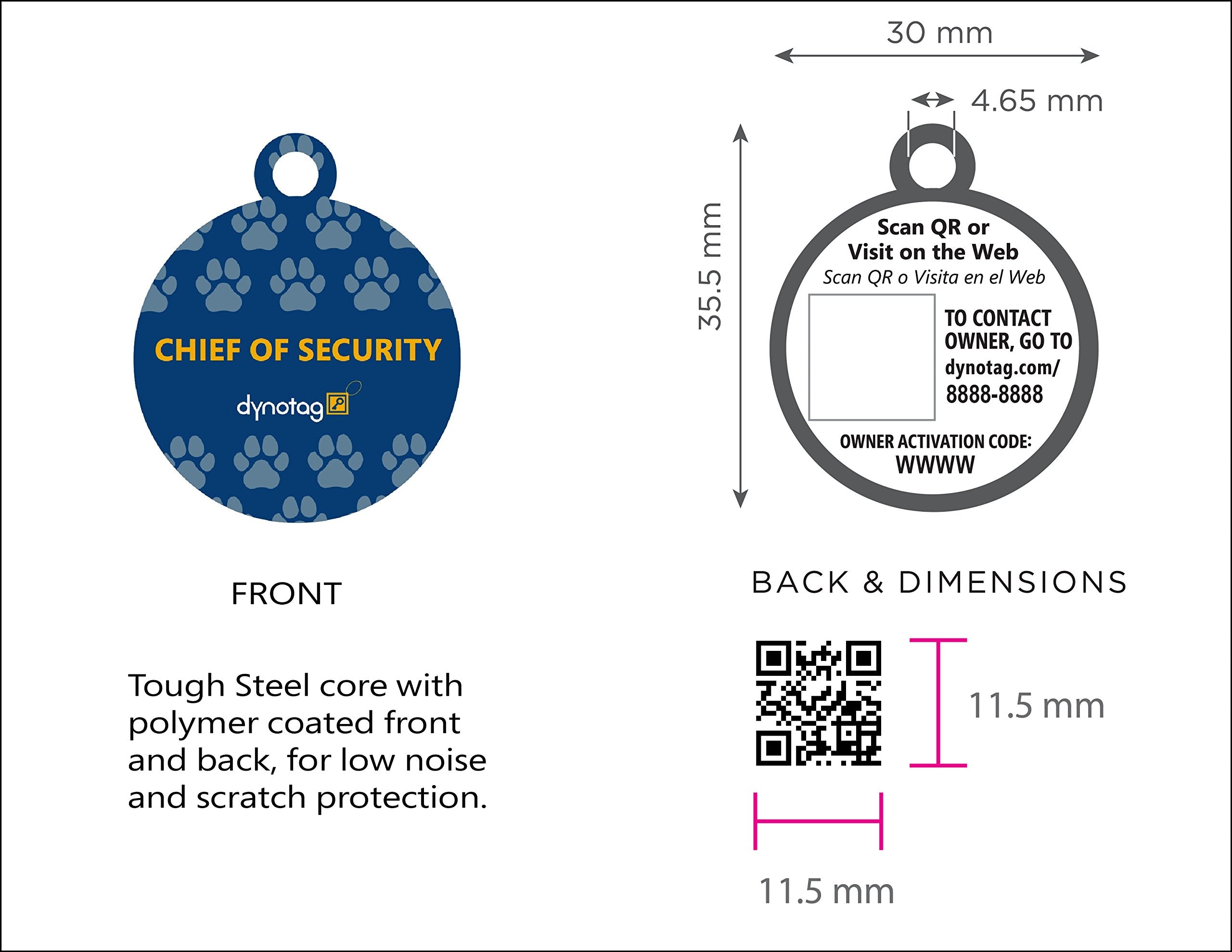 Dynotag® Web Enabled Super Pet Id Smart Tag With Dynoiq™ & Lifetime Recovery Service. Play Series: Round (Chief Of Security)