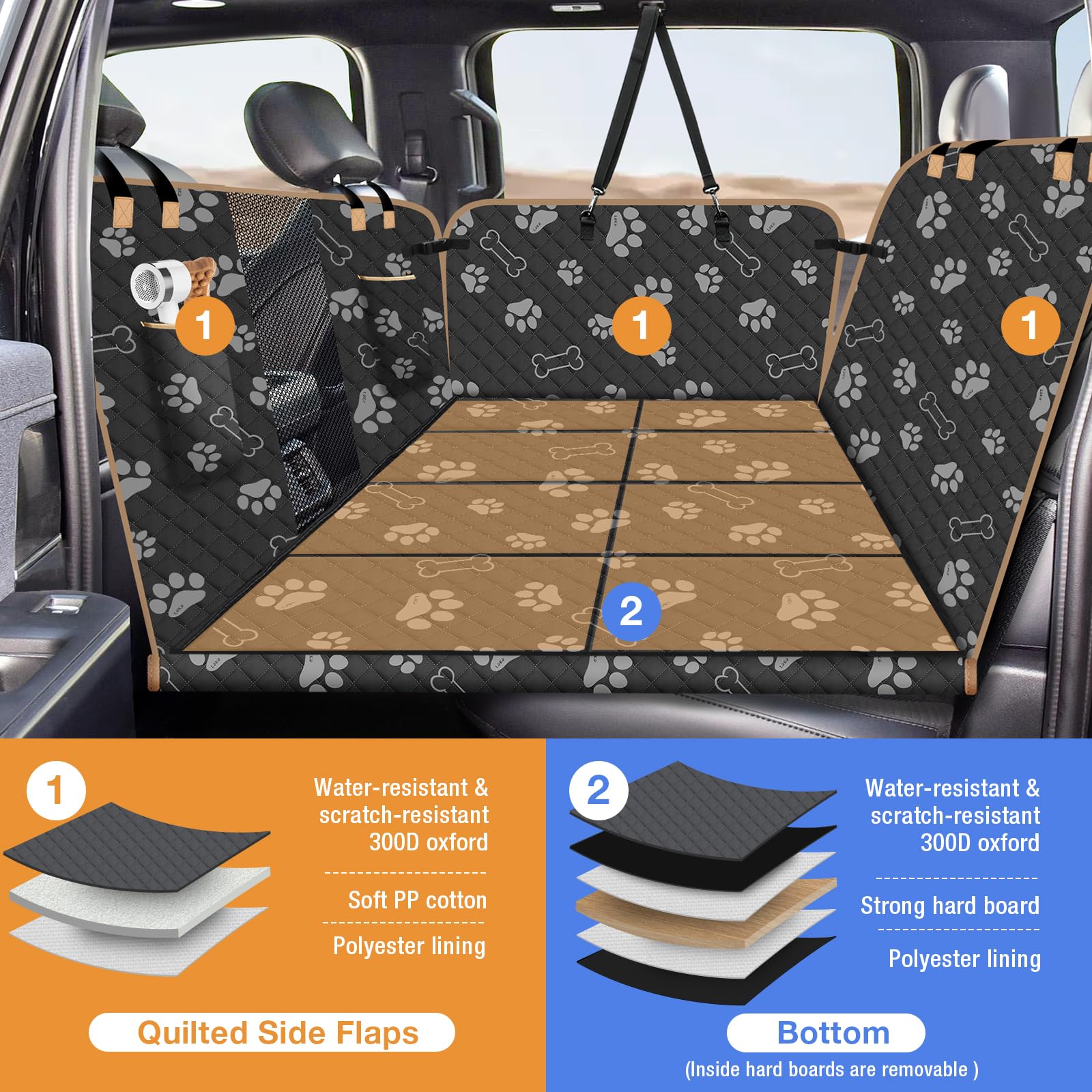 Lekespring Dog Car Seat Cover For Back Seat, Larger Dog Car Bed Cover With Strong Bottom, Car Back Seat Extender Hammock For Ful