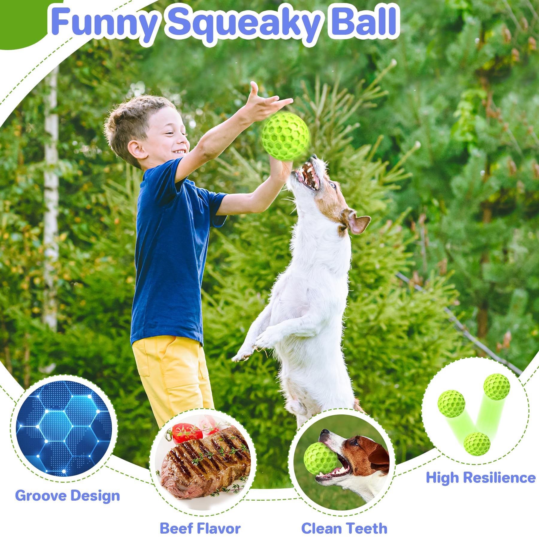 DISSKNIC Indestructible Squeaky Dog Balls Puppy Toys, Interactive Dog Toys for Small Dogs, Puppy Chew Toys for Teething and Rela