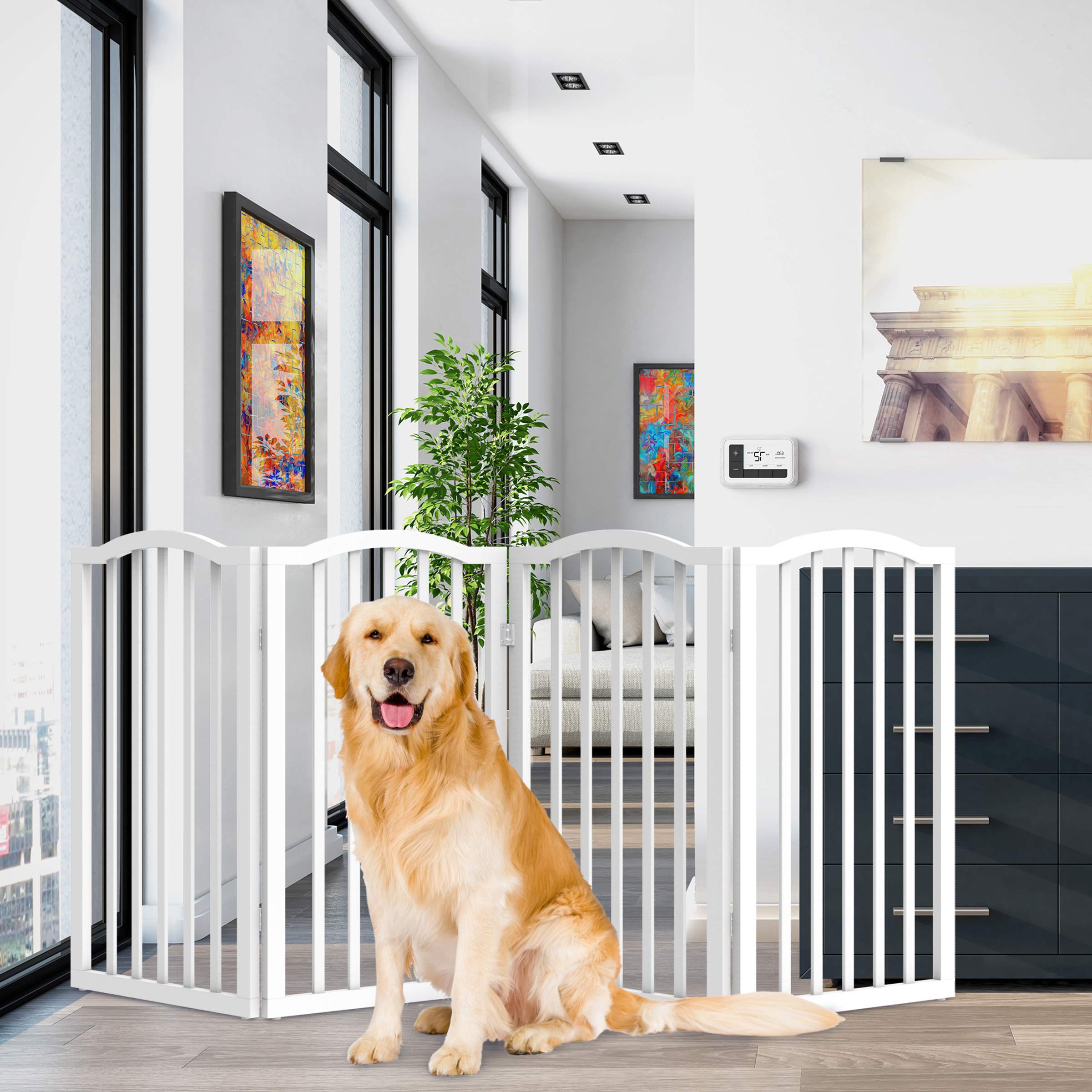 Petmaker Freestanding Pet Gate - Wooden Folding Fence For Doorways, Halls, Stairs & Home - Step Over Divider - Great For Dogs & 
