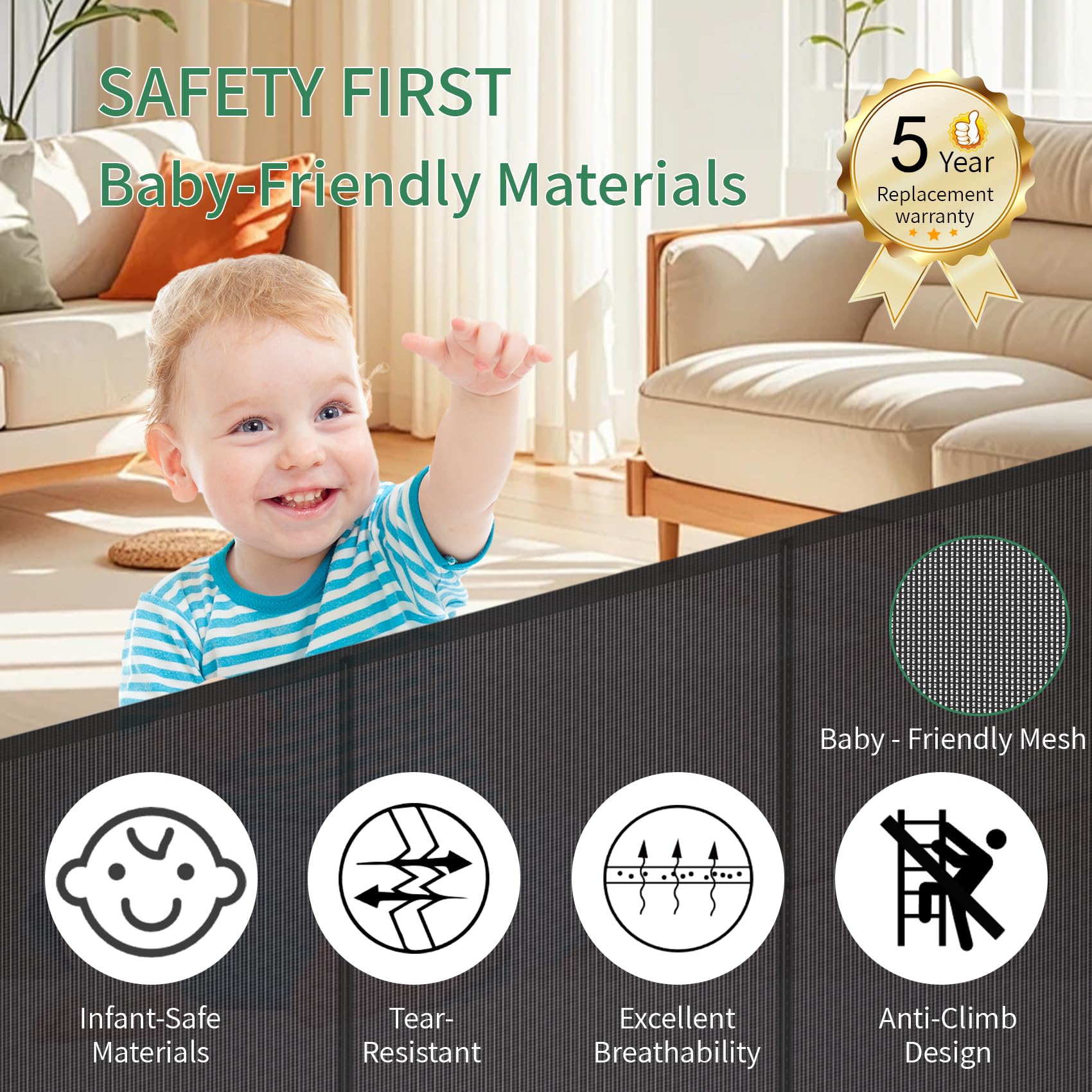 Reinforced Retractable Baby Gate, Extra 38  Tall, Extends up to 63  Wide, Hardwared Installation Mesh Gate for Stairs, Dog Gate,