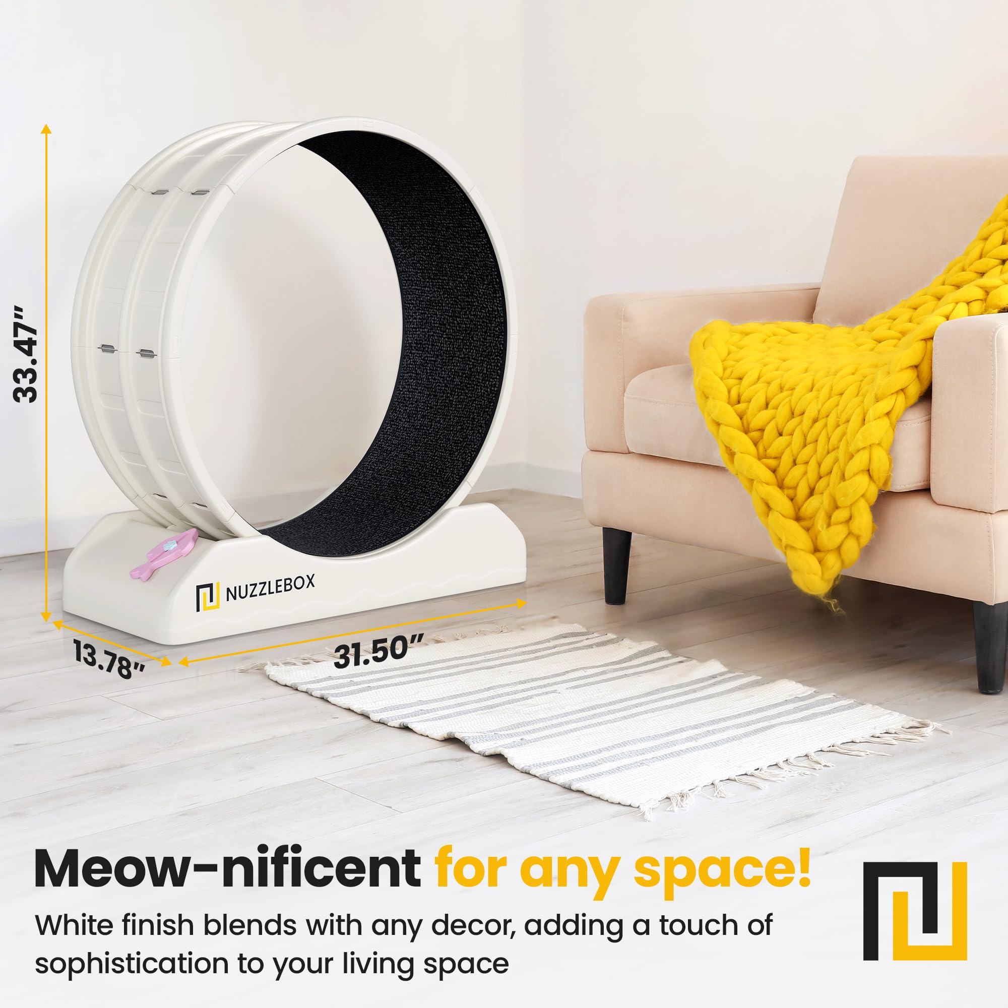 Nuzzlebox Cat Exercise Wheel With Teaser - Silent Indoor Running Wheel For Cats, Includes Safety Lock - Fitness And Entertainmen