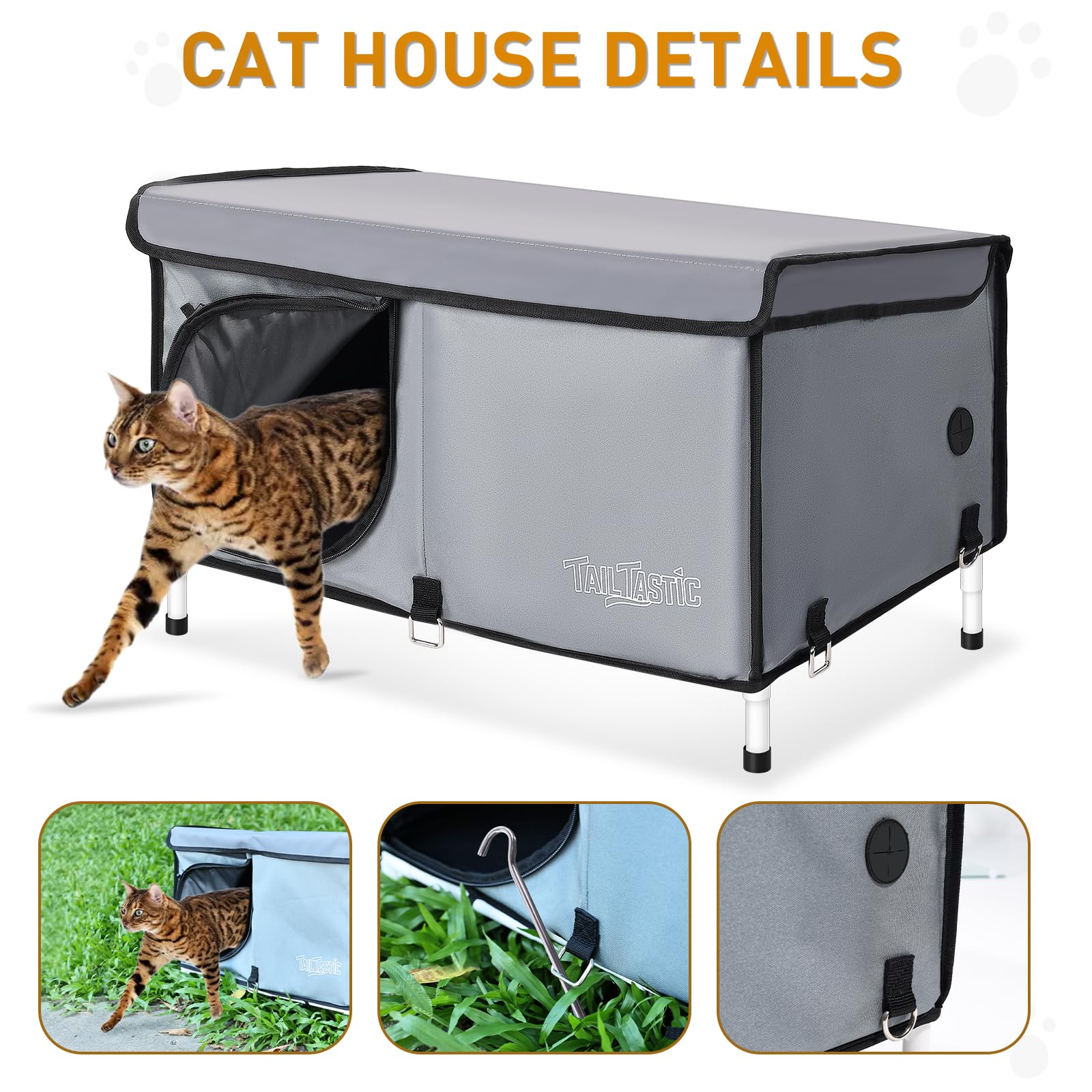 Outdoor Cat House Elevated,Insulated Feral Cat House Outdoor For Winter,Waterproof Cat Bed With Cozy Cushion(Grey, Large)