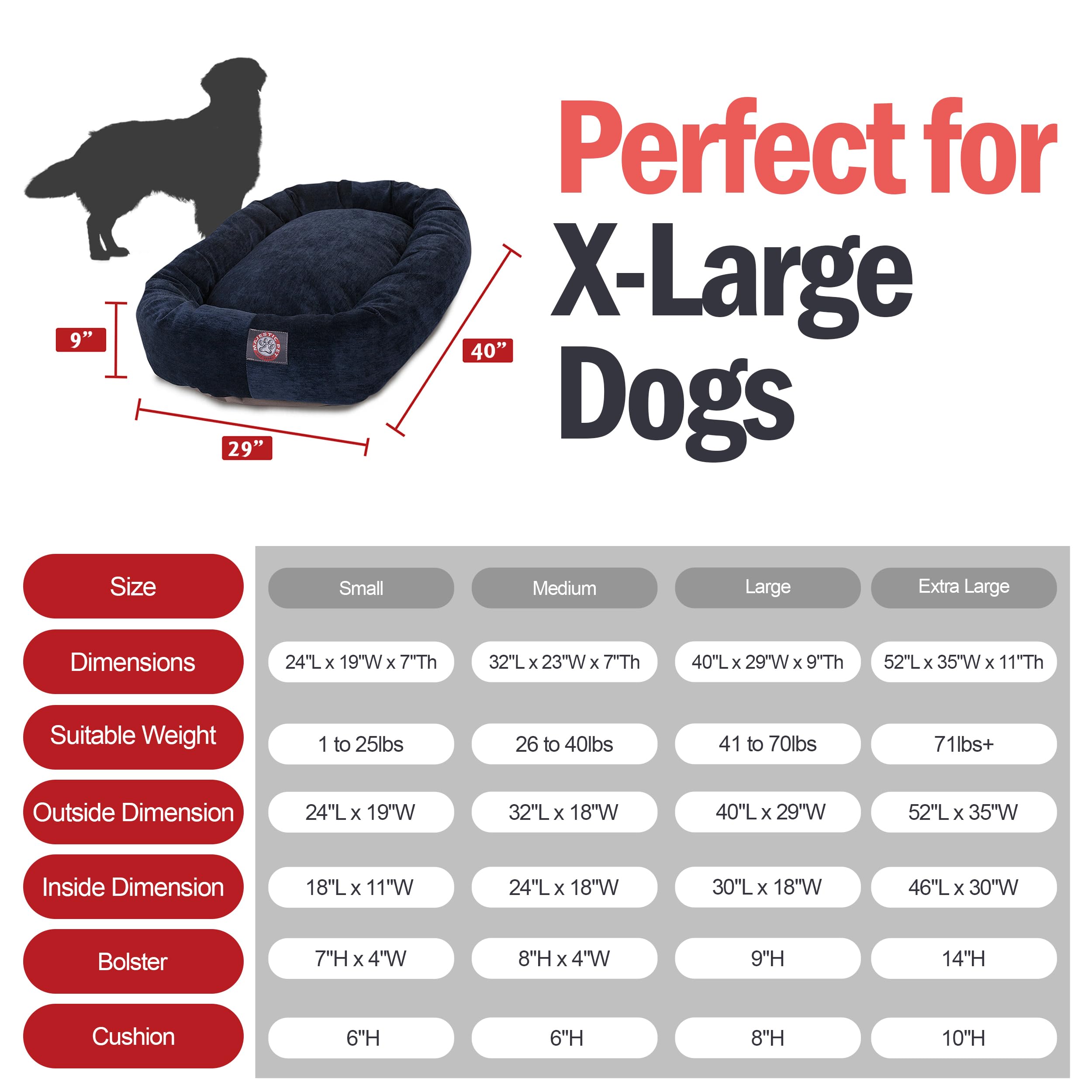 Majestic Pet 52 Inch Micro Velvet Calming Dog Bed Washable 52X35X11 (Inch) - Cozy Soft Round Donut Dog Bed With Spine For Head S