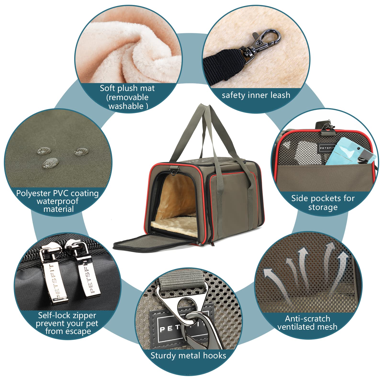 Petsfit Expandable Cat Dog Carrier For 2 Cats, 19'' Lx 12'' Wx 12'' H Soft-Sided Portable Pet Carrier For Travel, Dog Carrier Fo