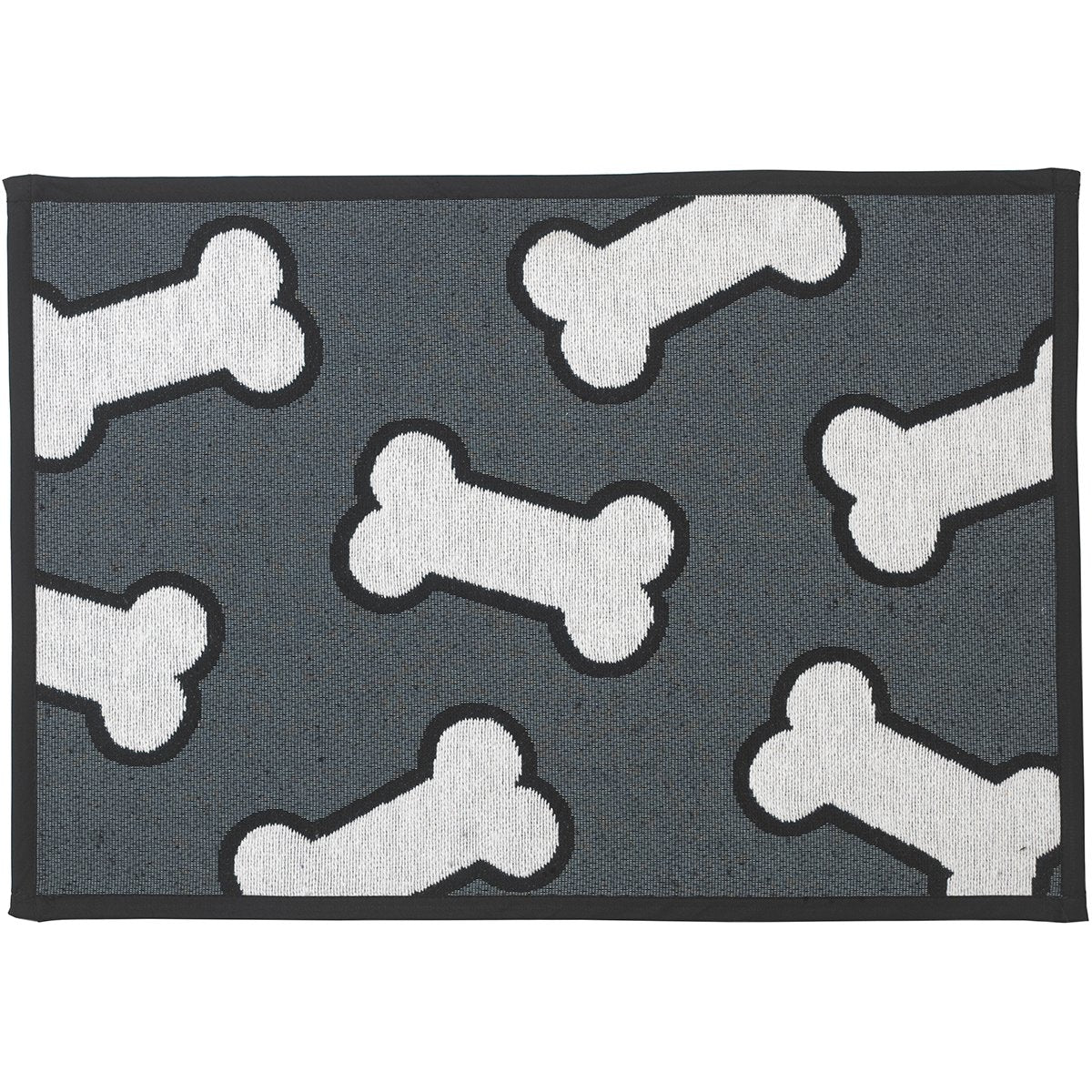 Petrageous 10216 Scattered Bones Tapestry Non-Skid Machine Washable Dog Placemat For Pet Feeding Areas With Rubber Backing 13-Inch By 19-Inch For Dogs, Grey