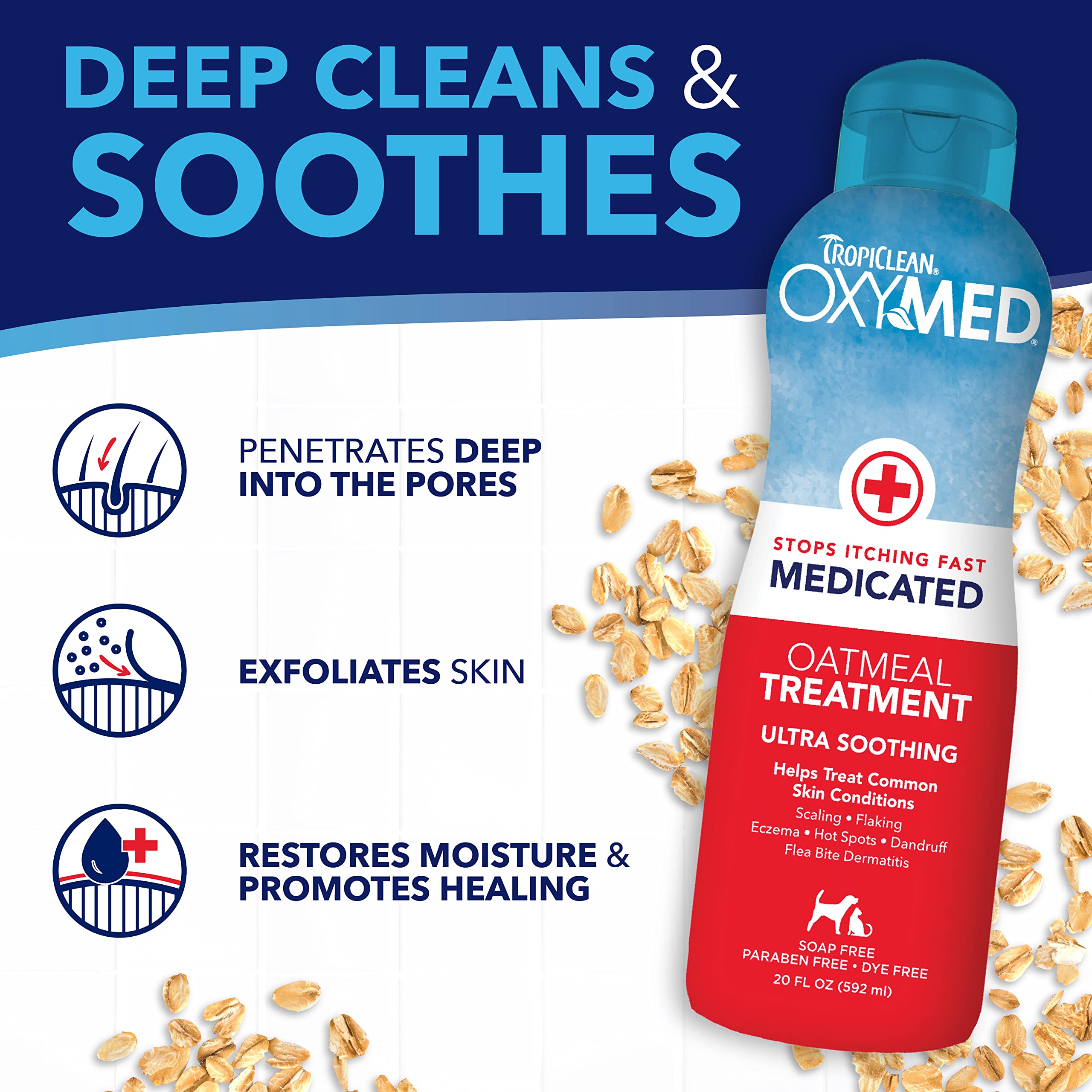 TropiClean Oxymed Medicated Conditioner for Itchy Skin - 20 oz Oatmeal Treatment for Dogs & Cats