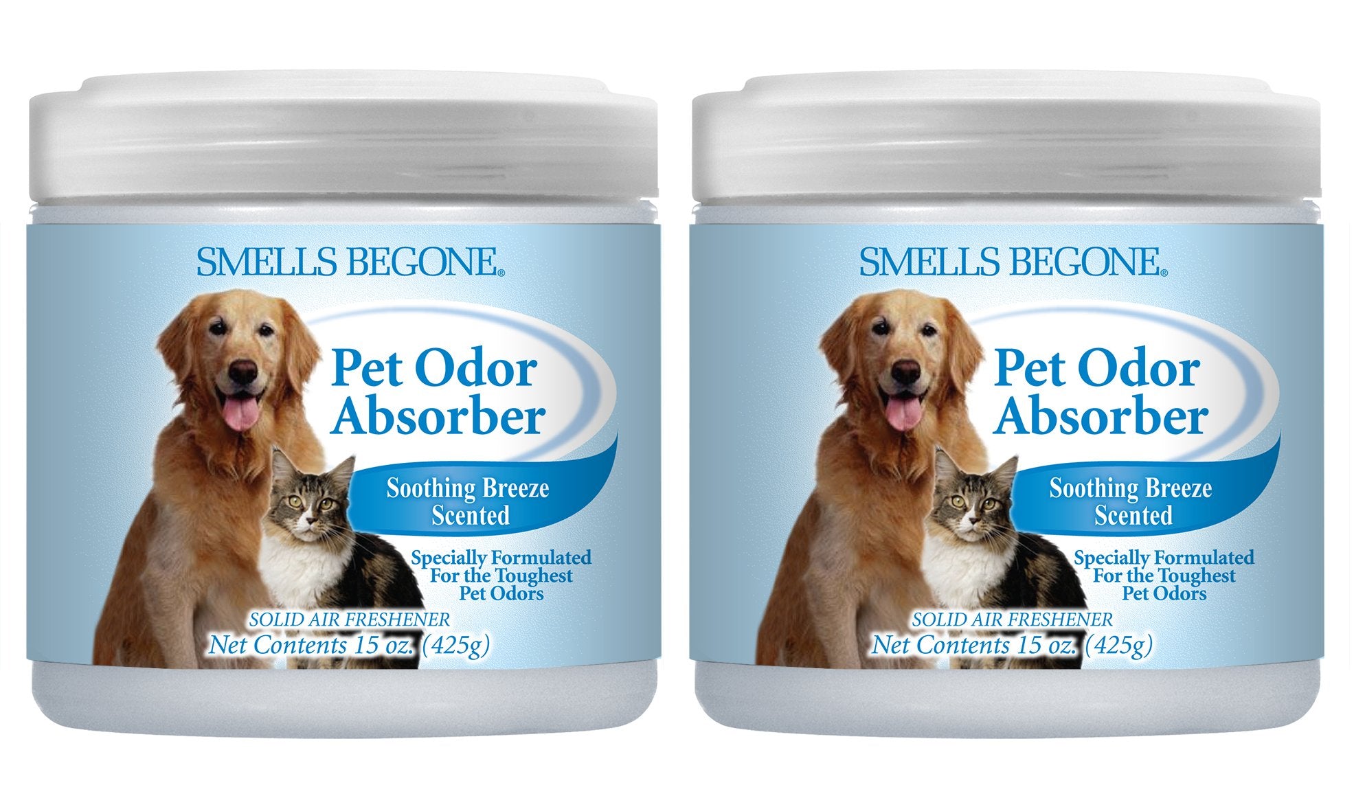 Smells Begone Air Freshener Pet Odor Absorber Gel - 15 Oz, Pack Of 2 - Absorbs And Eliminates Odor In Pet Areas, Bathrooms, Cars, & Boats - Made With Essential Oils - Soothing Breeze Scent