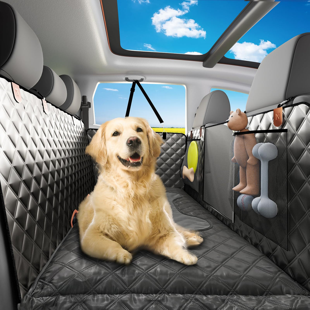Sixheels Car Back Seat Pet Cover For Dogs Back Seats Protector, Soft Inflatable Cushion Backseat Extender Comfortable Dog Hammoc