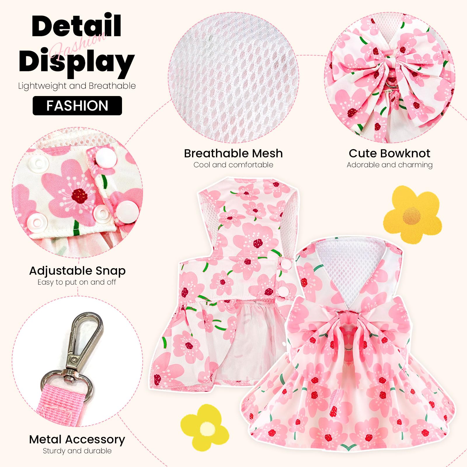 Abrrlo Cute Dog Dress Small Dog Clothes For Girls Female Puppy Outfit Pink Floral Pet Summer Clothes Bowknot Doggy Cat Princess