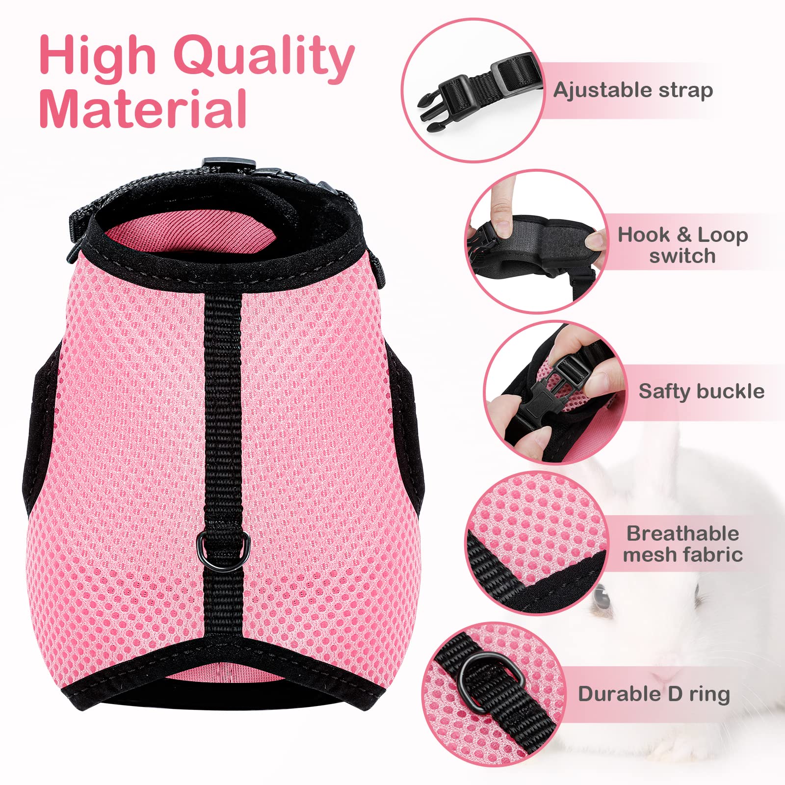 Bunny Rabbit Harness With Stretchy Leash Cute Adjustable Buckle Breathable Mesh Vest For Kitten Small Pets Walking (Xl(Chest:12.