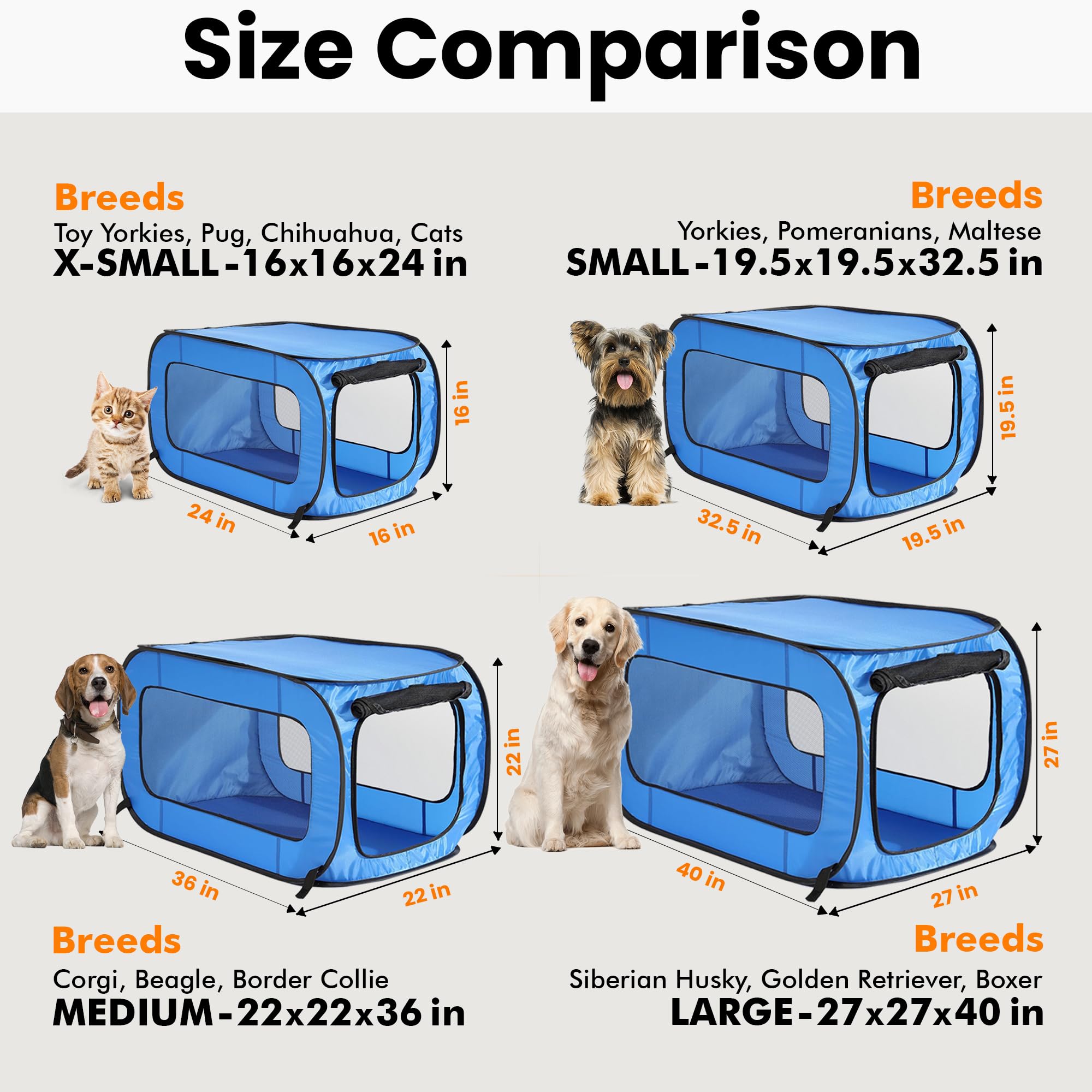 Beatrice Home Fashions Portable, Collapsible, Pop Up Travel Pet Kennel, 32.5' L X 19.5' W X 19.5' H, Blue