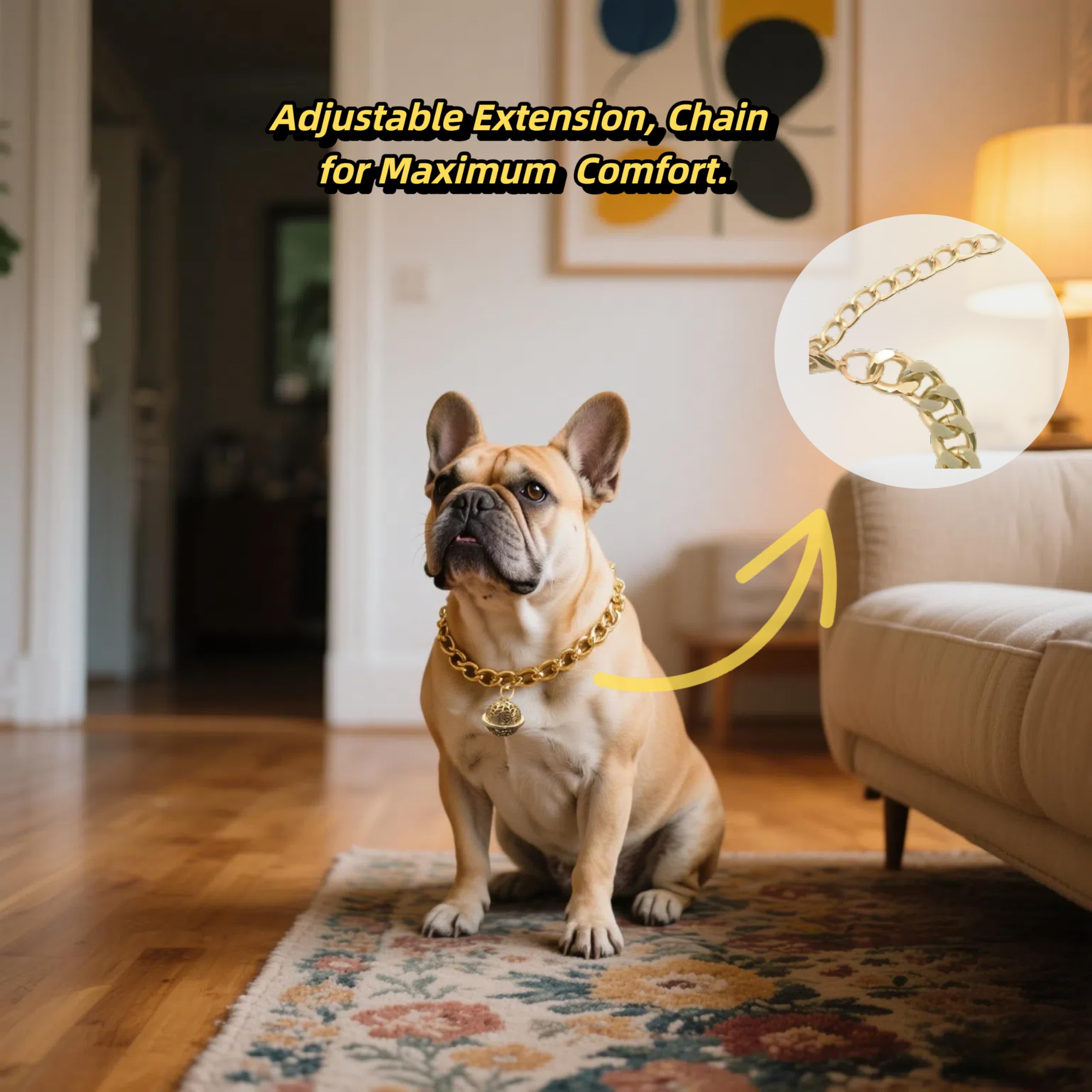 Cwyza Gold Cat Chain Collar With Bell - Lightweight Metal Collar For Gifts, Adjustable Cuban Jewelry For Cats & Dogs (Gold, S)