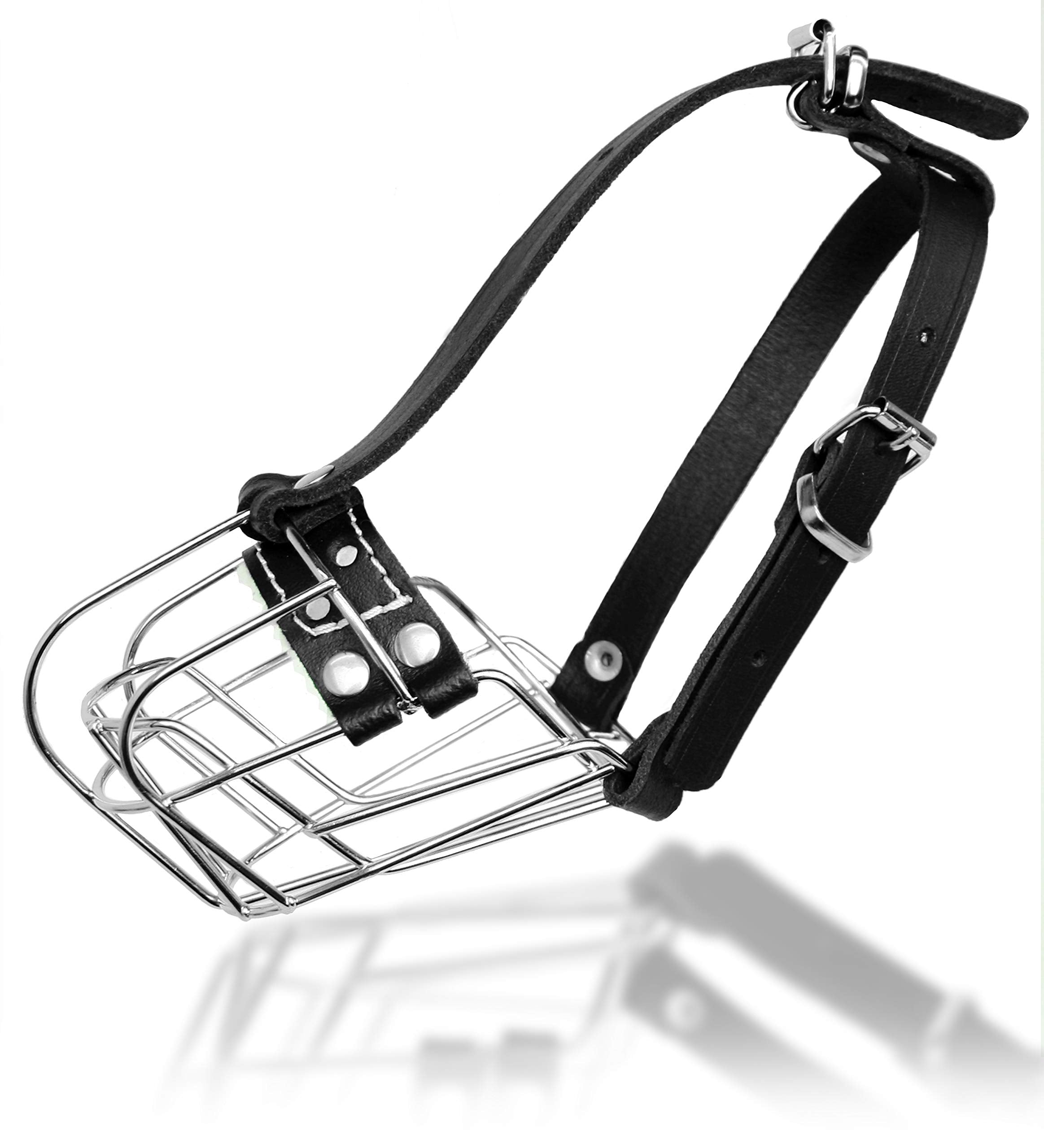 Dog Chrome Metal Muzzles Wire Basket Adjustable Leather Straps (?0) Circumference Is 5.9-6.2 In, Length Is 2.1-2.3 In