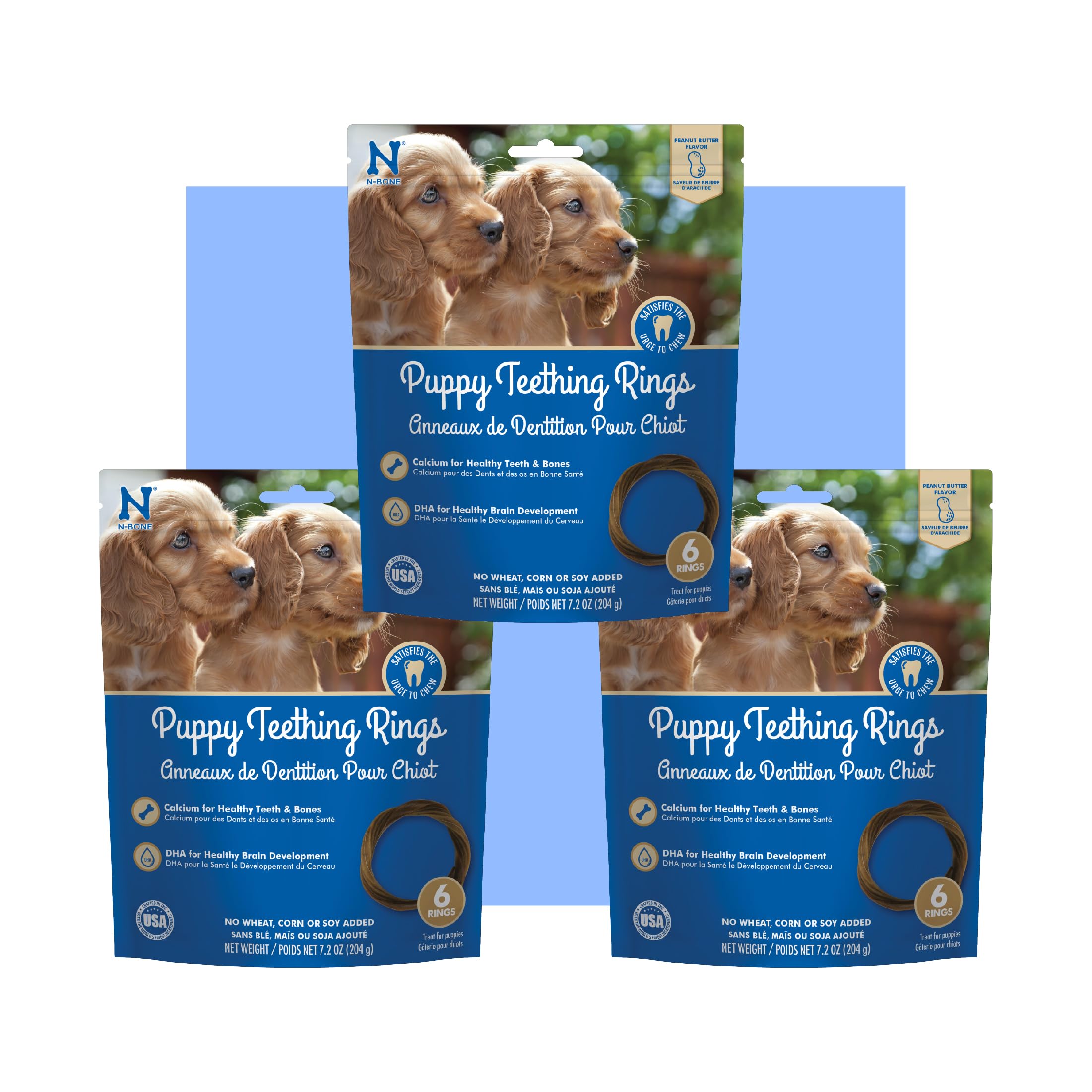 N-Bone Puppy Teething Rings Peanut Butter Flavor 6 Count Bag Multi Pack, Total 3 Bags, 21.6-oz (18 Rings)