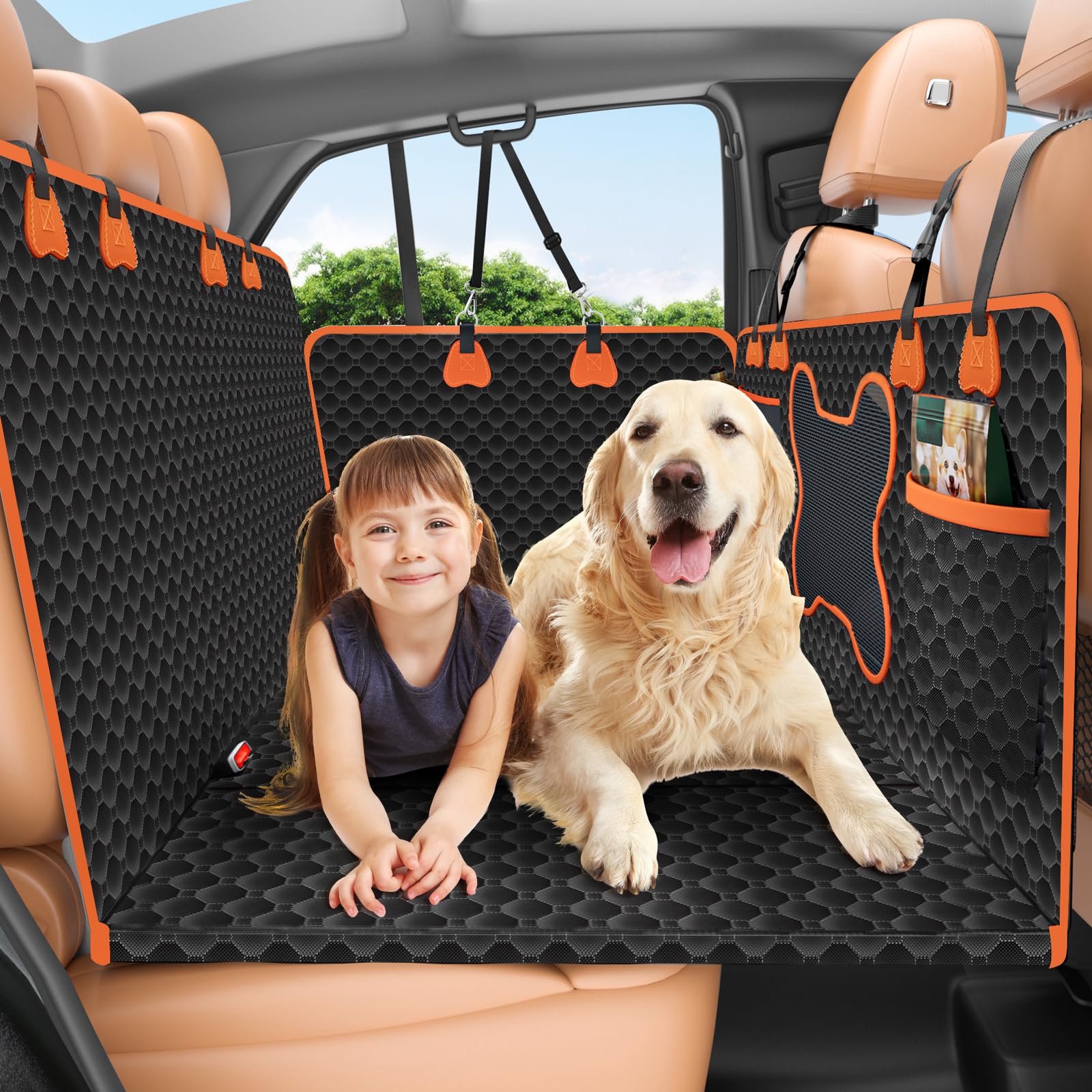 Yfchangle Back Seat Extender For Dogs,Waterproof Back Seat Pet Cover For Dogs,Hard Bottom Up To 500Lbs Dog Car Seat Cover,Black 