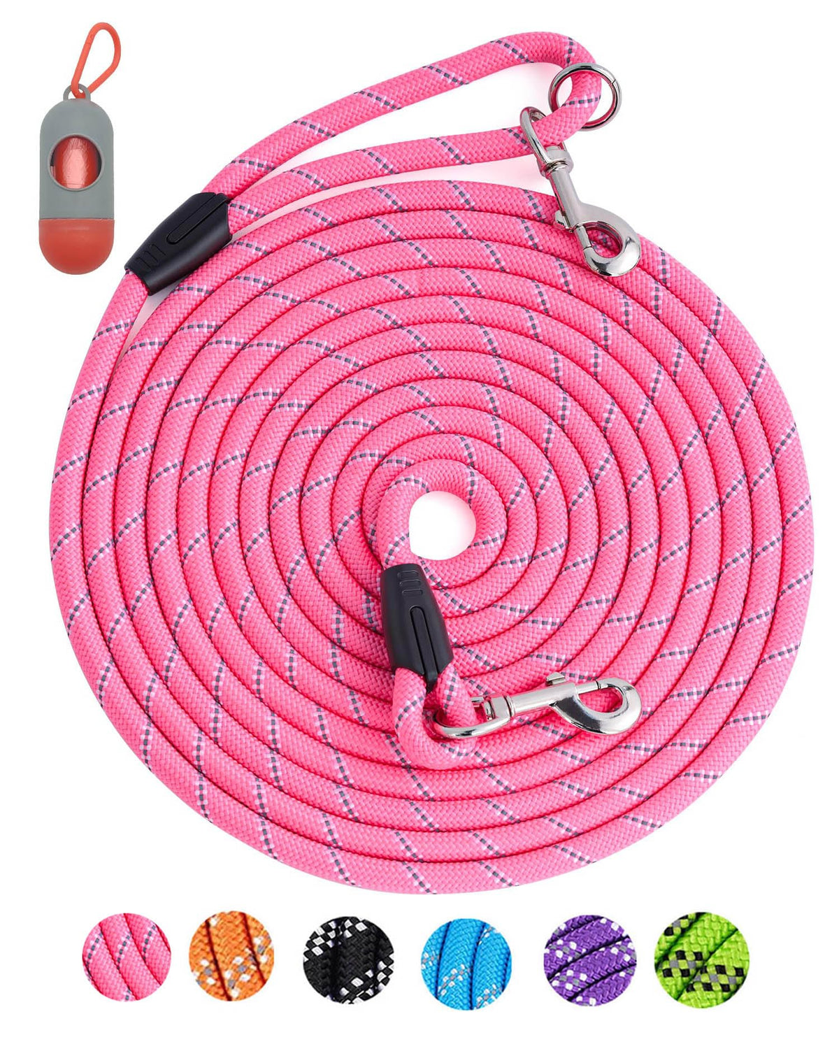 Long Dog Leash For Dog Training 16Ft/30Ft/50Ft/100Ft, Reflective Dog Leash With Lockable Hook, Heavy Duty Dog Lead For Large Medium Small Dogs Outside Walking, Playing, Camping, Or Yard 30Ft Pink