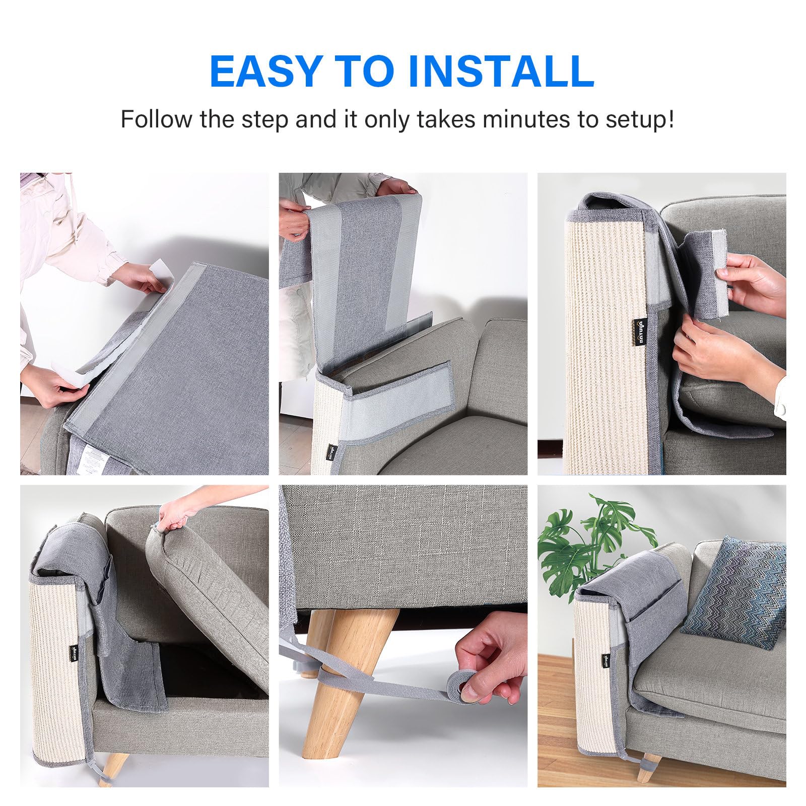Natuya Furniture Protectors From Cats - Couch Protector From Cat Claws With Sisal Scratching Pad Anti Cat Scratch Furniture Couch Sofa Corner (Light Gray, Left)