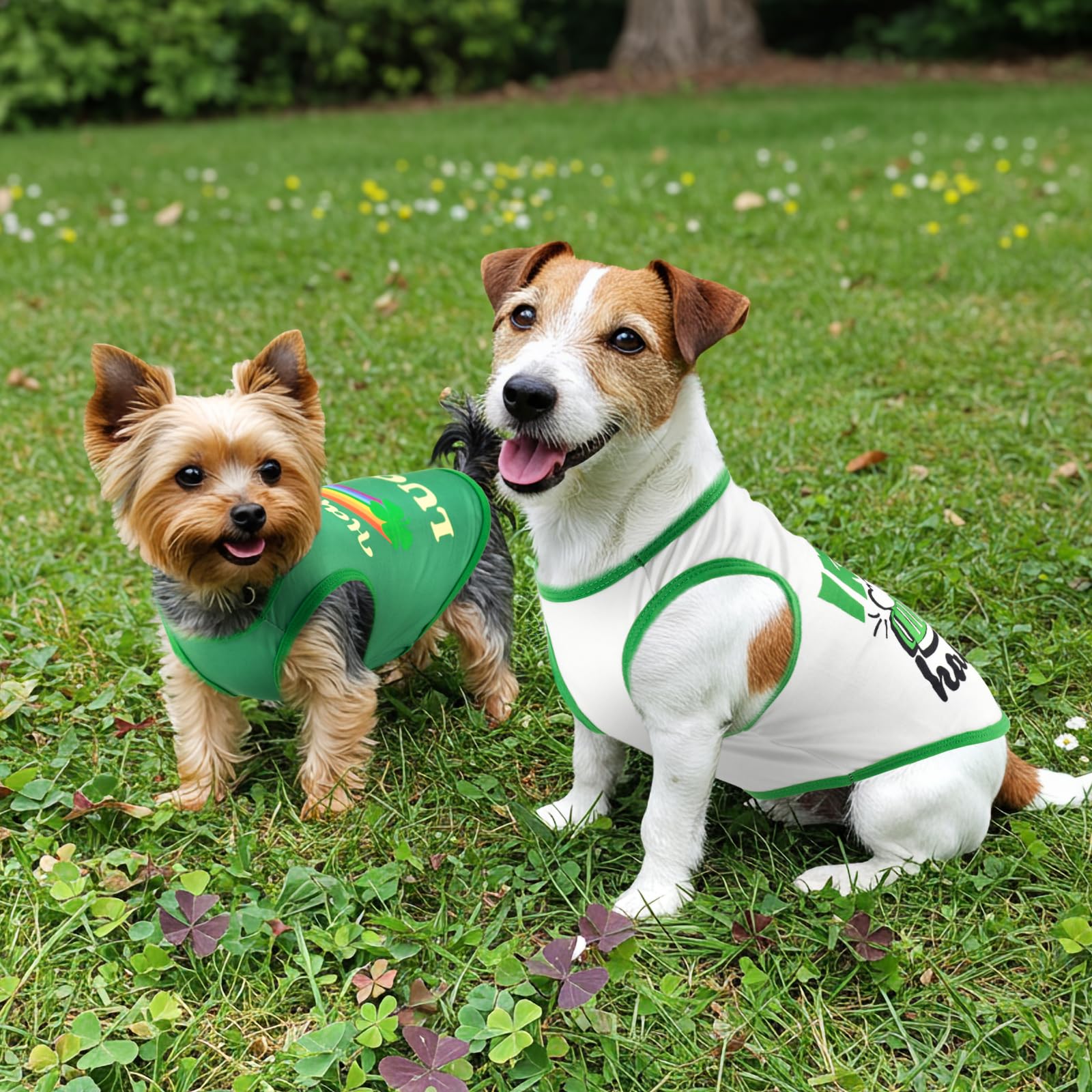 Lysskmk 4 Pack St. Patrick'S Day Dog Shirts Shamrock Rainbow Bridge Tank Tops For Small Medium Dogs Lucky Green Beer Pattern Sle