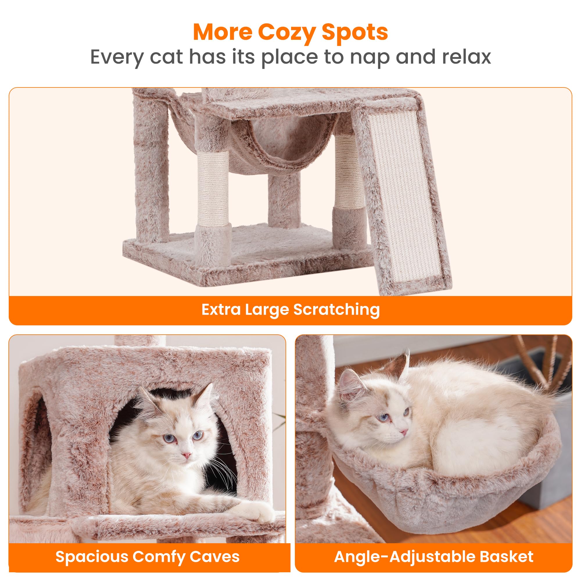 Heybly Cat Tree, Cat Tower For Indoor Cats,Multi-Level Cat Furniture Condo For Cats With Padded Plush Perch, Cozy Basket And Scr