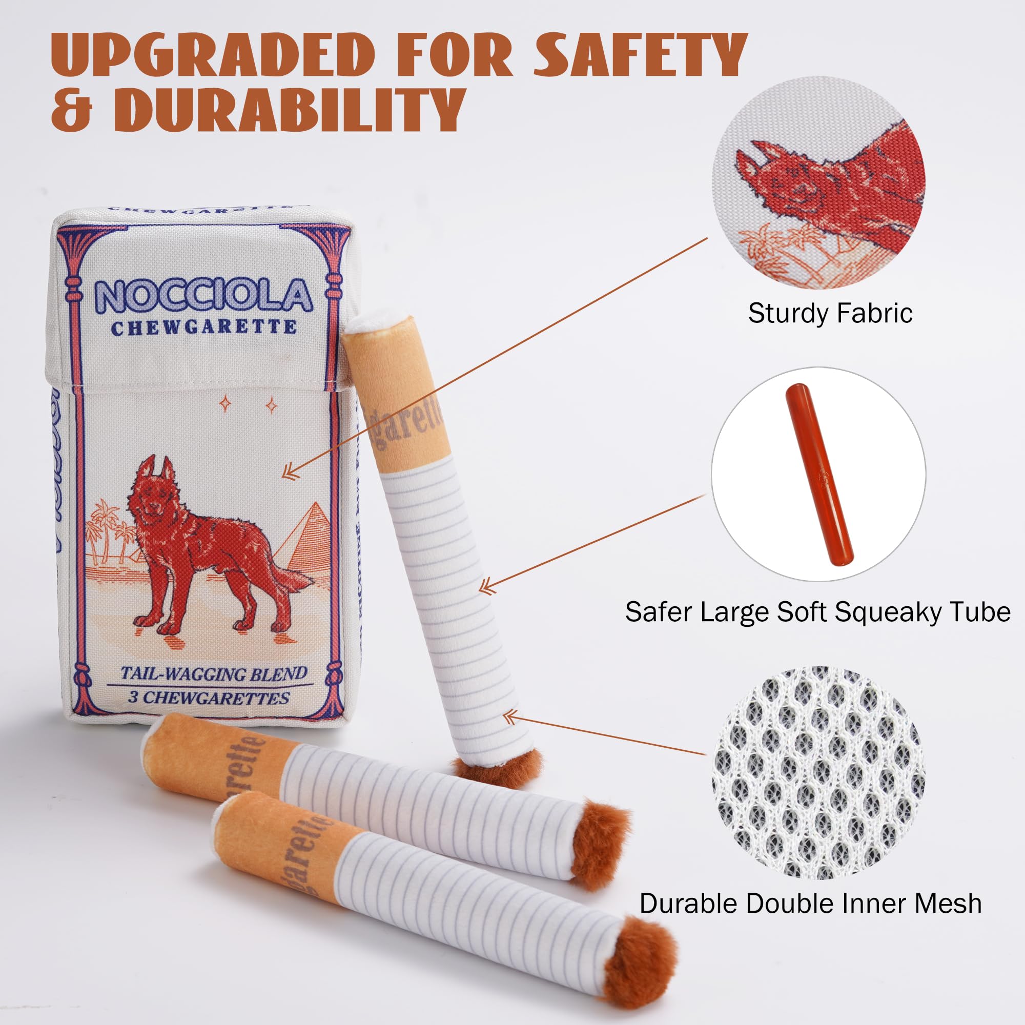 Nocciola 3 Packs Squeaky Puff Stick Dog Toys, Funny Interactive Plush Puppy Toys, Pitbull Husky Frenchie No Stuffing Puppy Toys For Small To Medium Breed, Dog Accessories Boy- Chewgarette