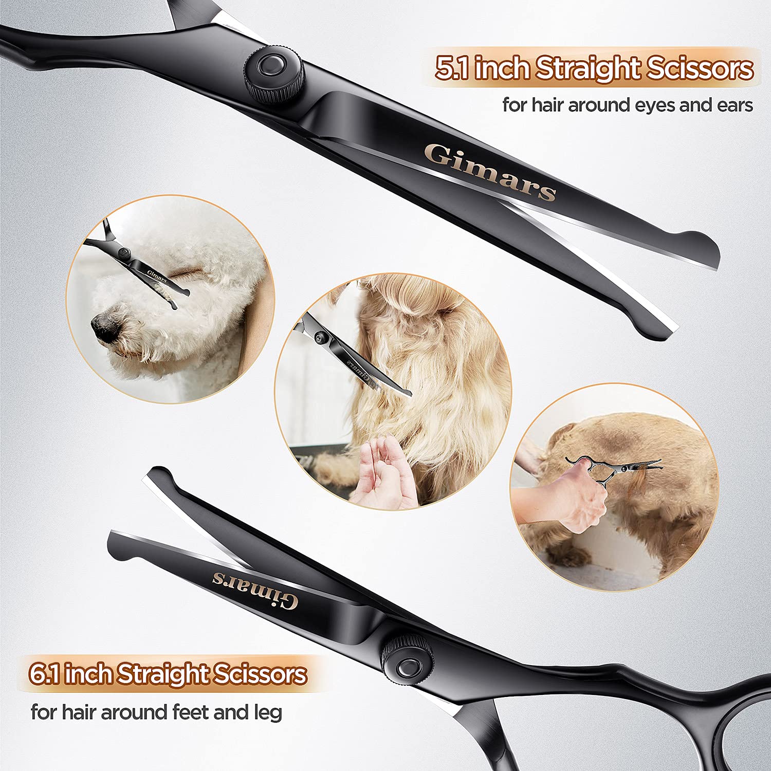 Gimars 6 in 1 Professional Grooming Scissors for Dogs, Cats - Stainless Steel, Heavy Duty, Safety Round Tip, Black