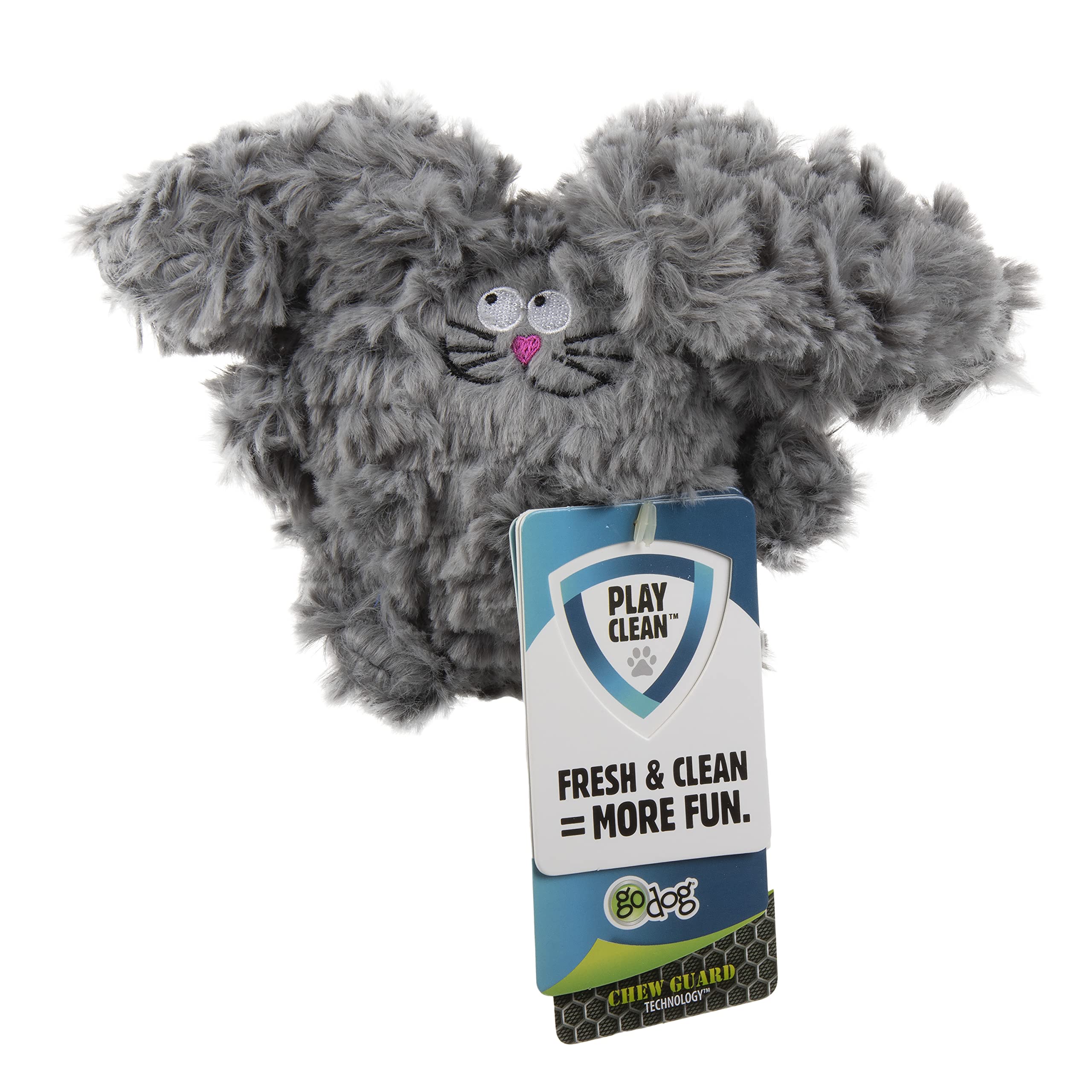 goDog PlayClean Rabbit Squeaky Plush Dog Toy with Odor-Eliminating Essential Oils, Chew Guard Technology - Gray, Large