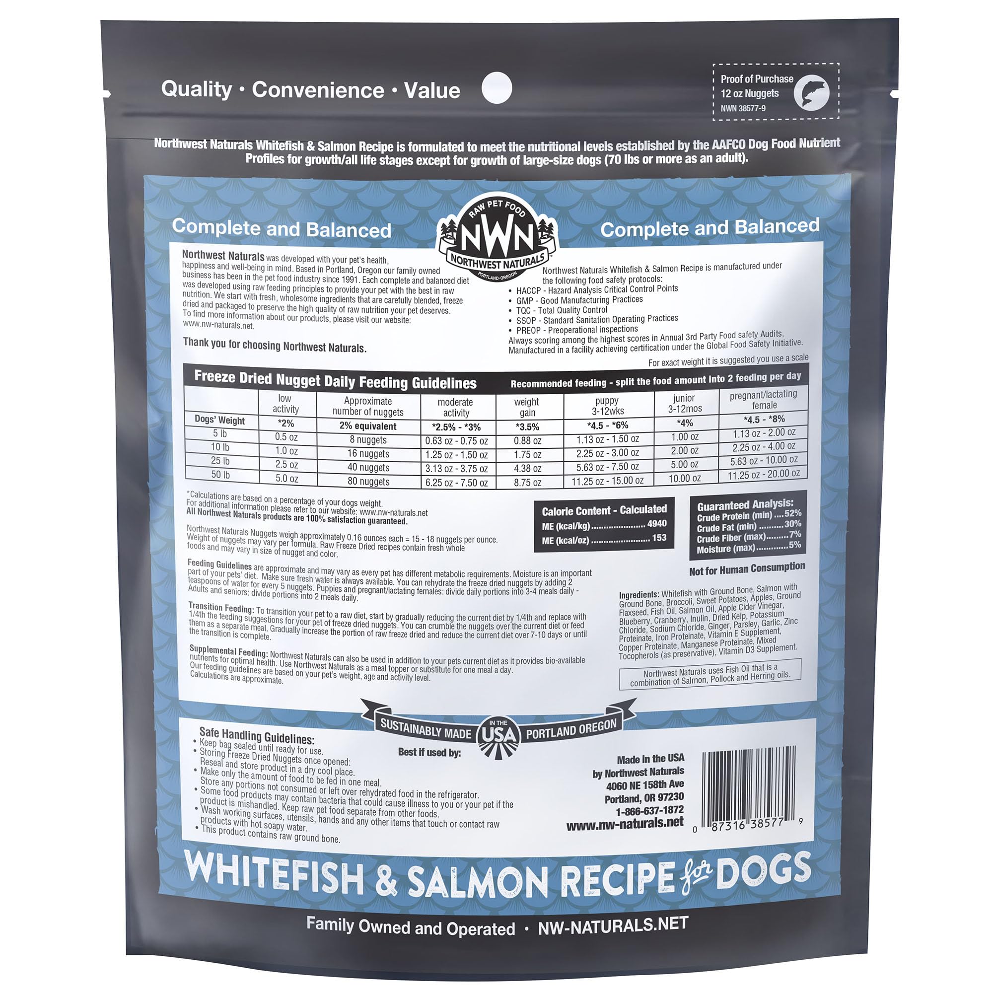 Northwest Naturals Freeze-Dried Whitefish & Salmon Dog Food - Bite-Sized Nuggets - Grain-Free, High-Protein, Raw Diet, Human-Gra