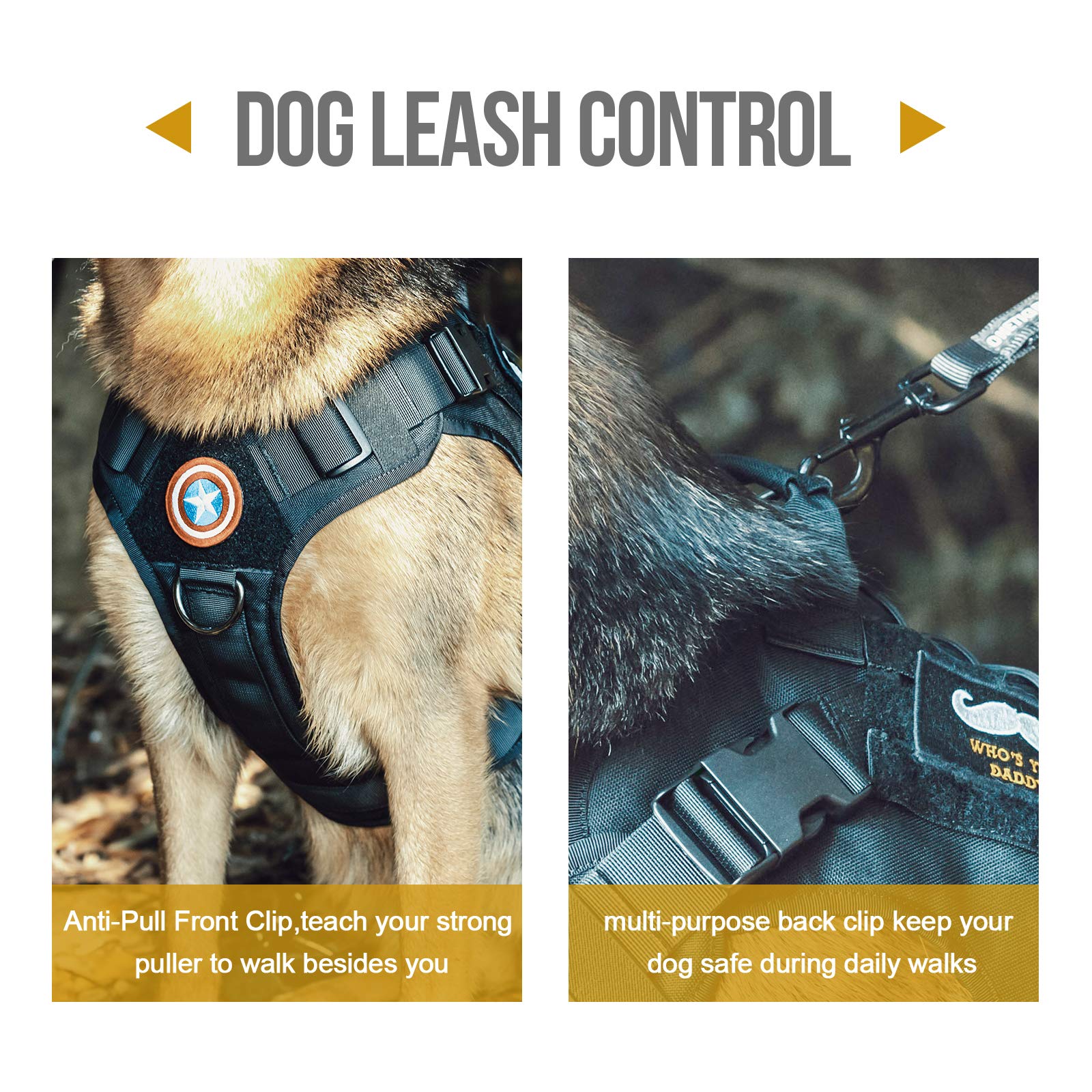 OneTigris Tactical Dog Harness Vest, No-Pull Adjustable XL, Black, Nylon, Model GBX03