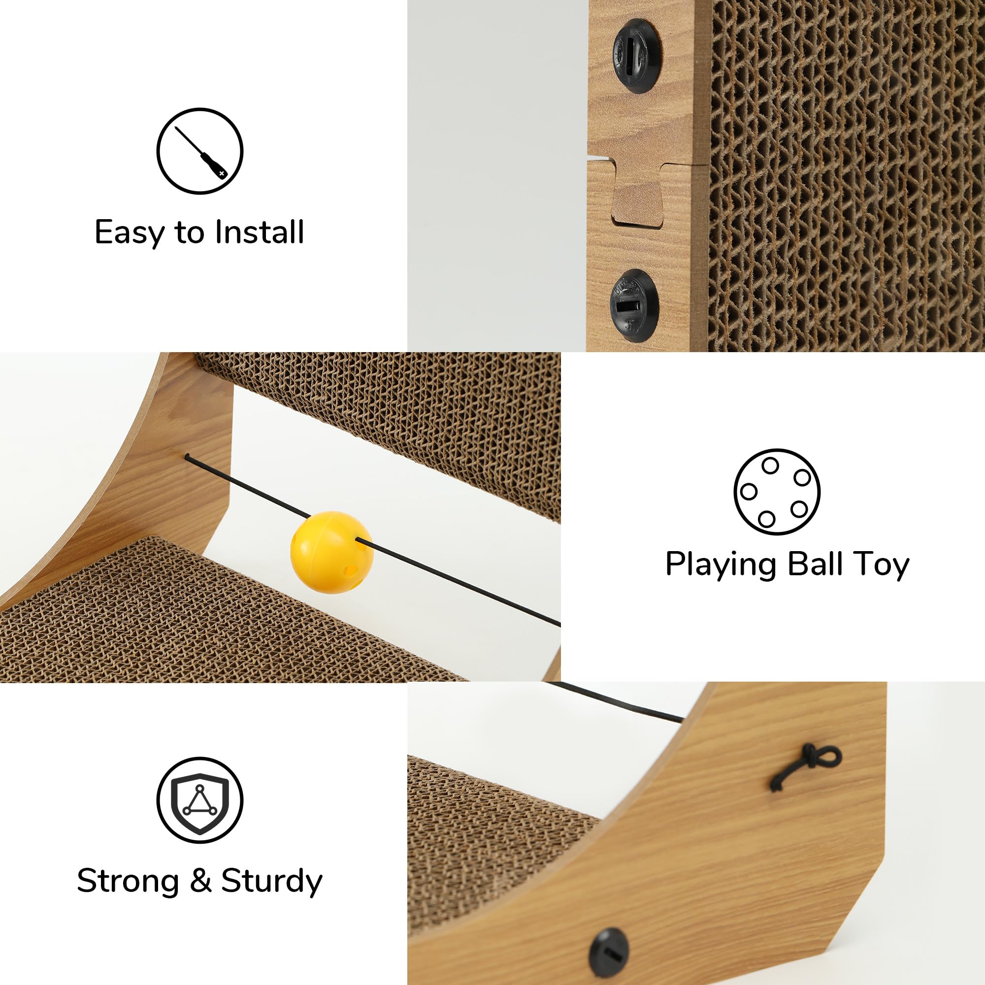 Fukumaru Cat Scratcher, 18.9 Inch L Shape Cat Scratch Pad, Vertical Cat Scratcher Wall Mounted, Cat Scratching Cardboard With Ba