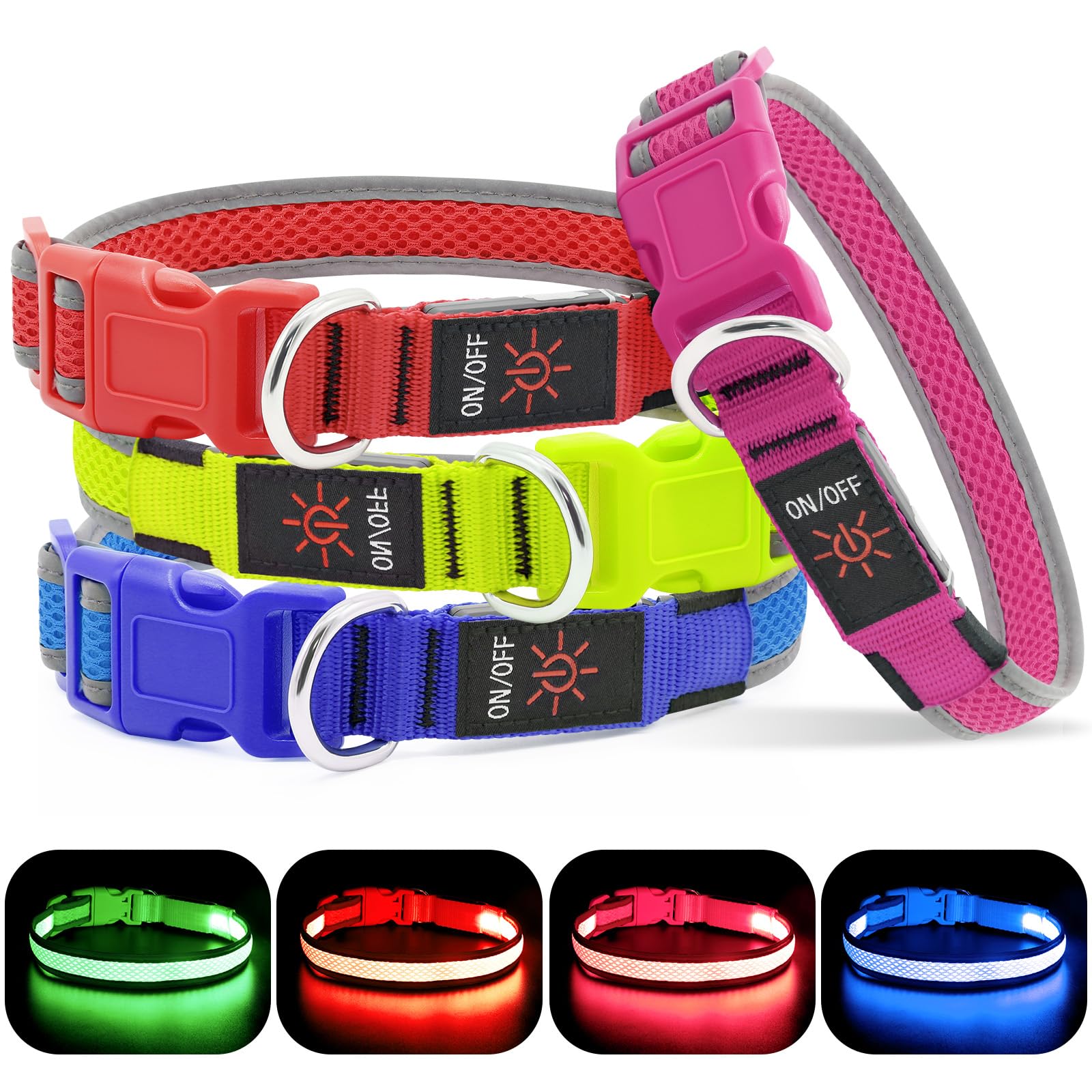 YFbrite Light up Dog Collar, USB Rechargeable LED Puppy Collar Super Bright Adjustable Glowing Dog Lights for Night Walking (Pin