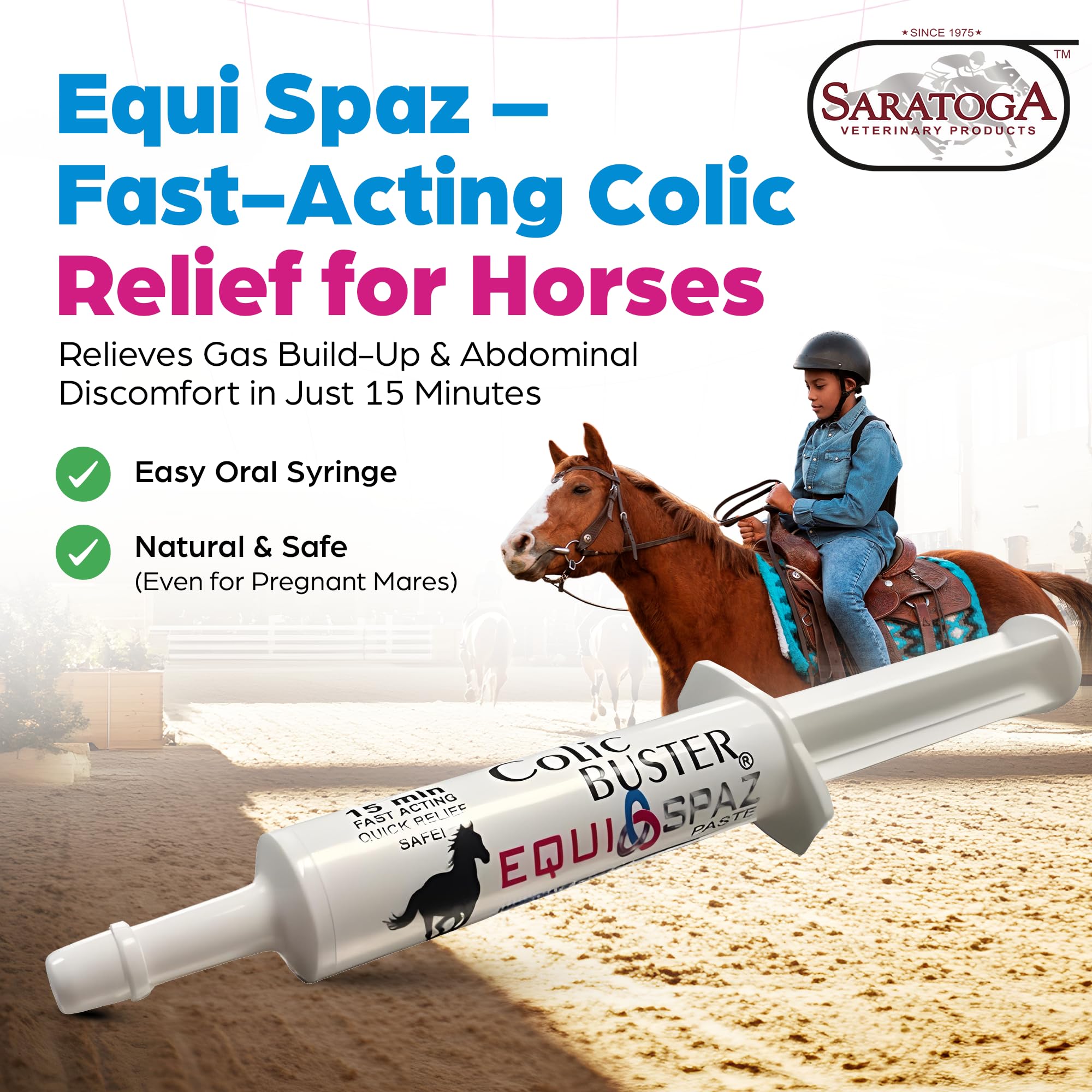 Equi-Spaz Horse Digestion Supplement to Immediately Cure Intestinal Gas Build-Up - Relieves Colic in 15 Minutes by Saratoga Vete