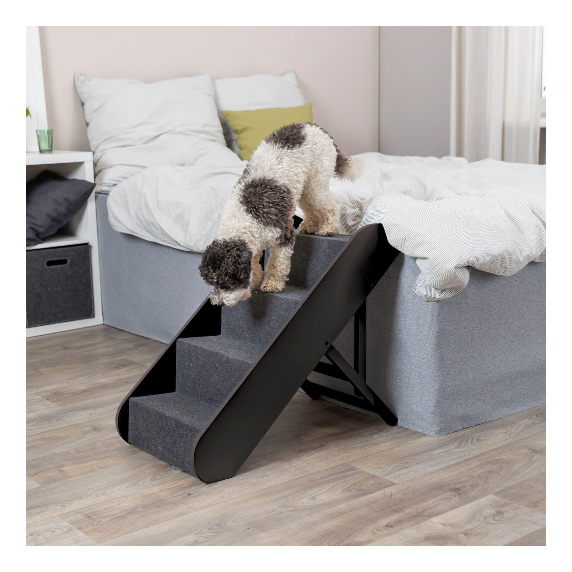 TRIXIE Dog Stairs with Nonslip Carpet - 4 Step Pet Stairs for Beds and Couches - Easily Adjustable - in Espresso Brown