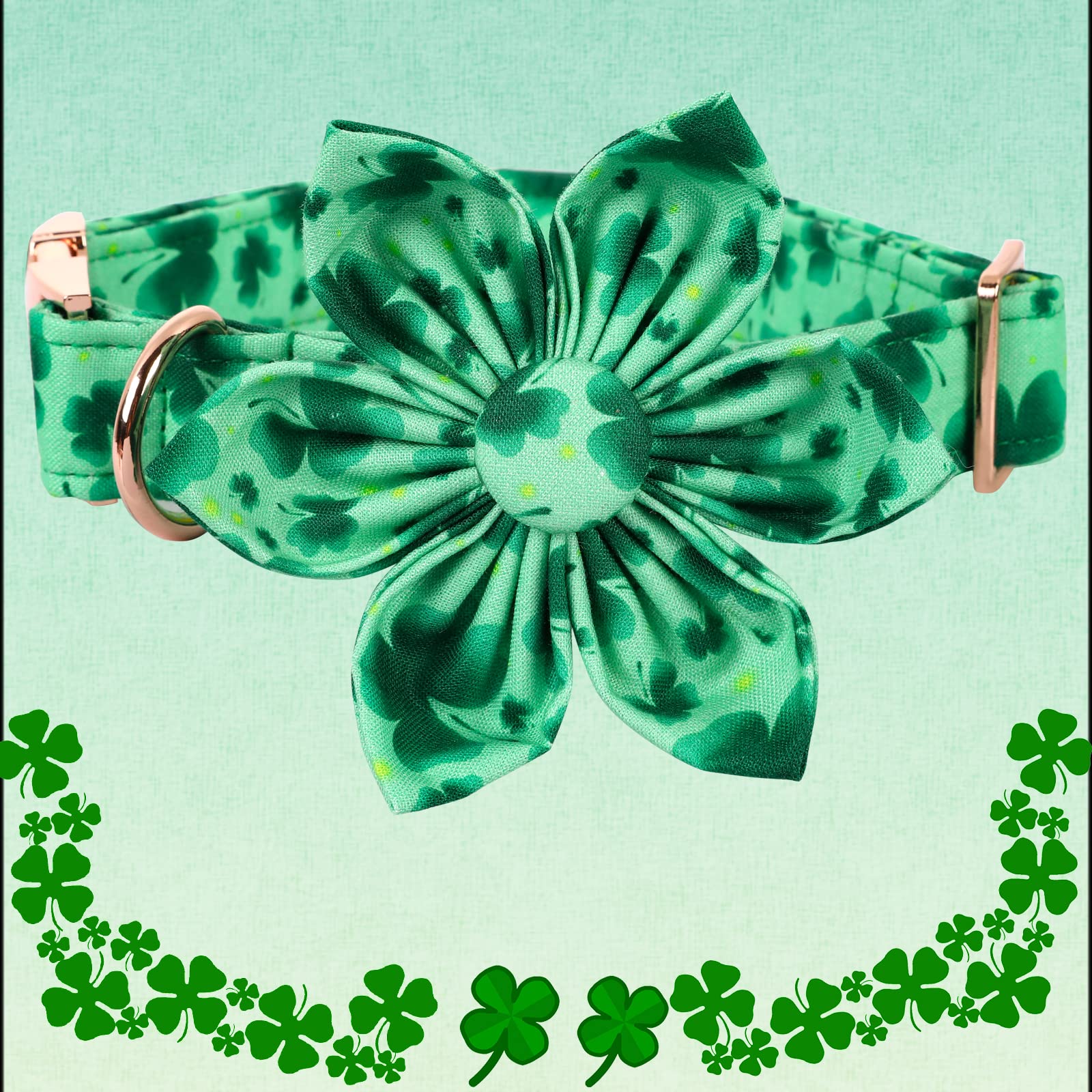 Lionheart Glory St. Patrick'S Day Dog Collar, Dog Collar With Flower, Cute Floral Pattern Pet Collar Adjustable Dog Collar For Medium Dogs