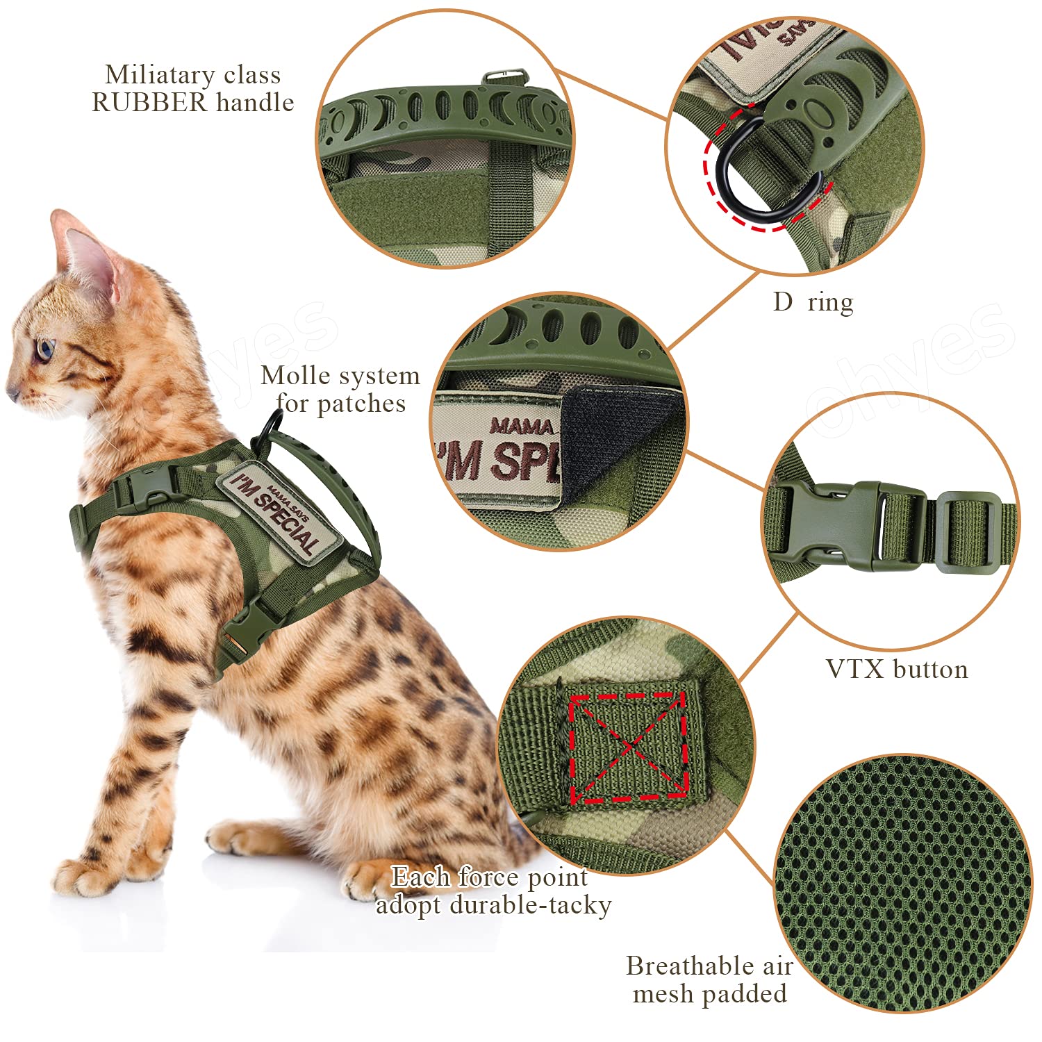 Tactical Cat Harness For Walking Escape Proof, Soft Mesh Adjustable Pet Vest Harness For Large Cat,Small Dog (L, A-Green)