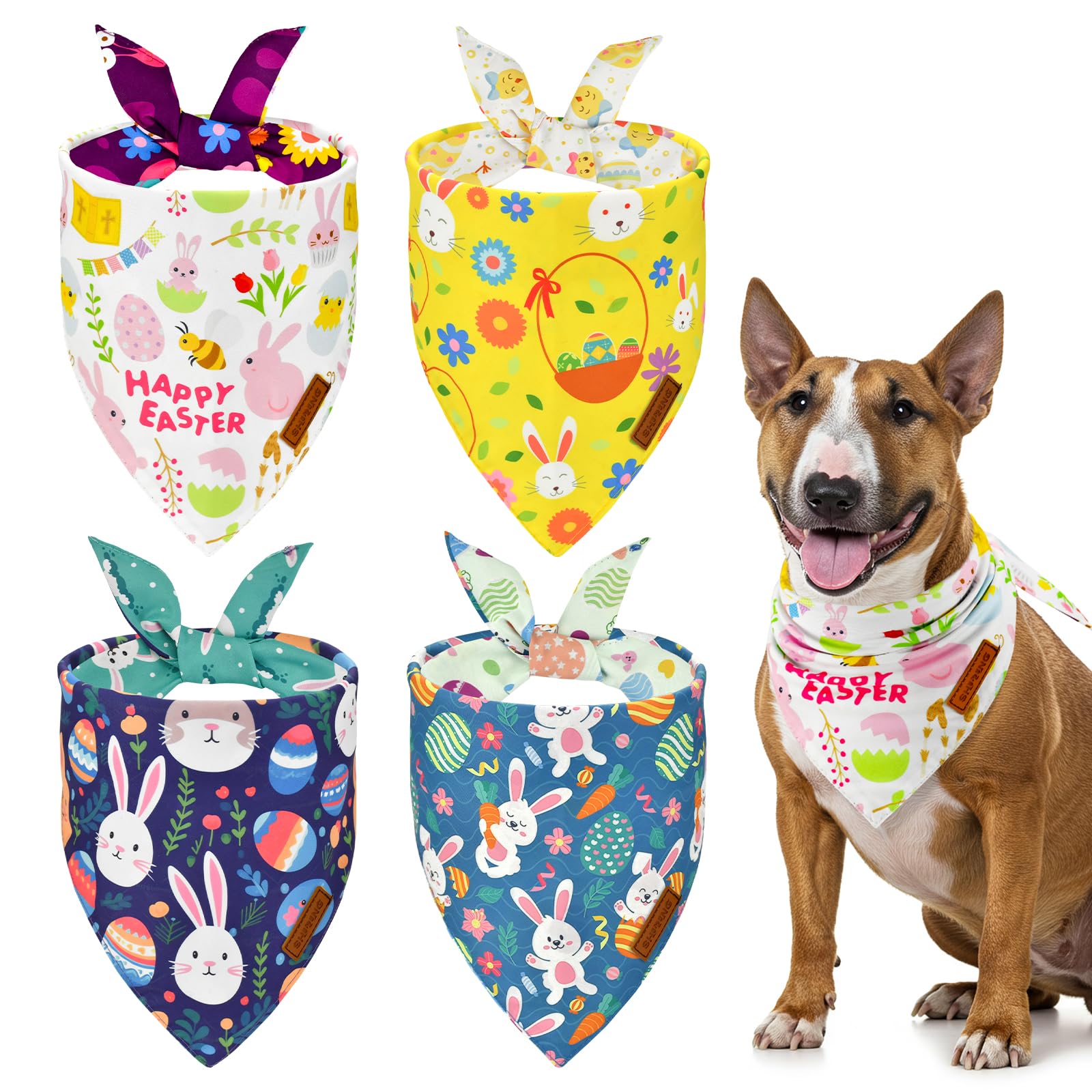 Shurung 4 Pack Easter Dog Bandanas Pet Reversible Triangle Scarfs Easter Puppy Bandanas Spring Pet Accessories For Small Medium 