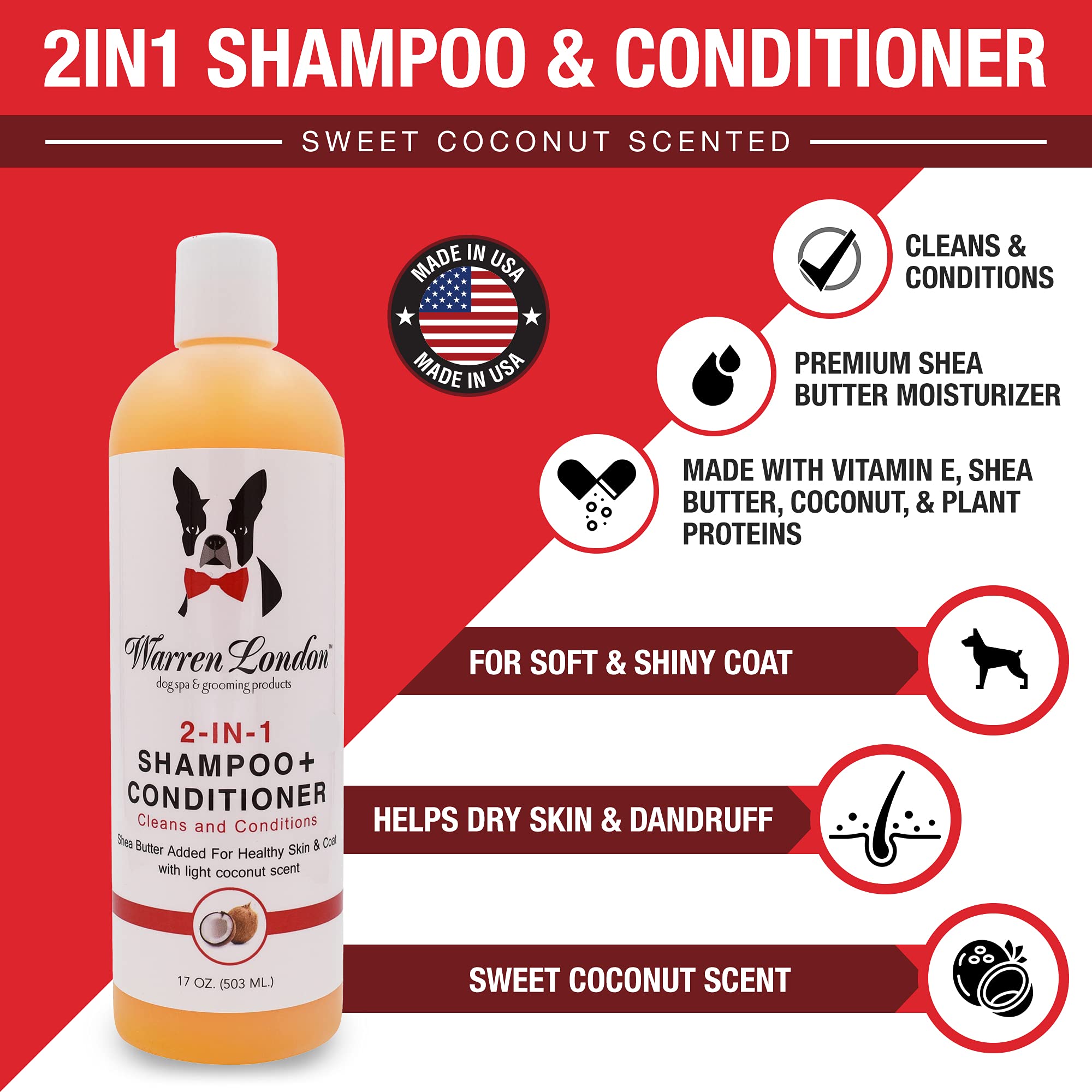 Warren London 2In1 Pet Shampoo And Conditioner For Dogs, Puppys, & Cats | Best Dog Shampoo And Conditioner For Dry Itchy Skin |