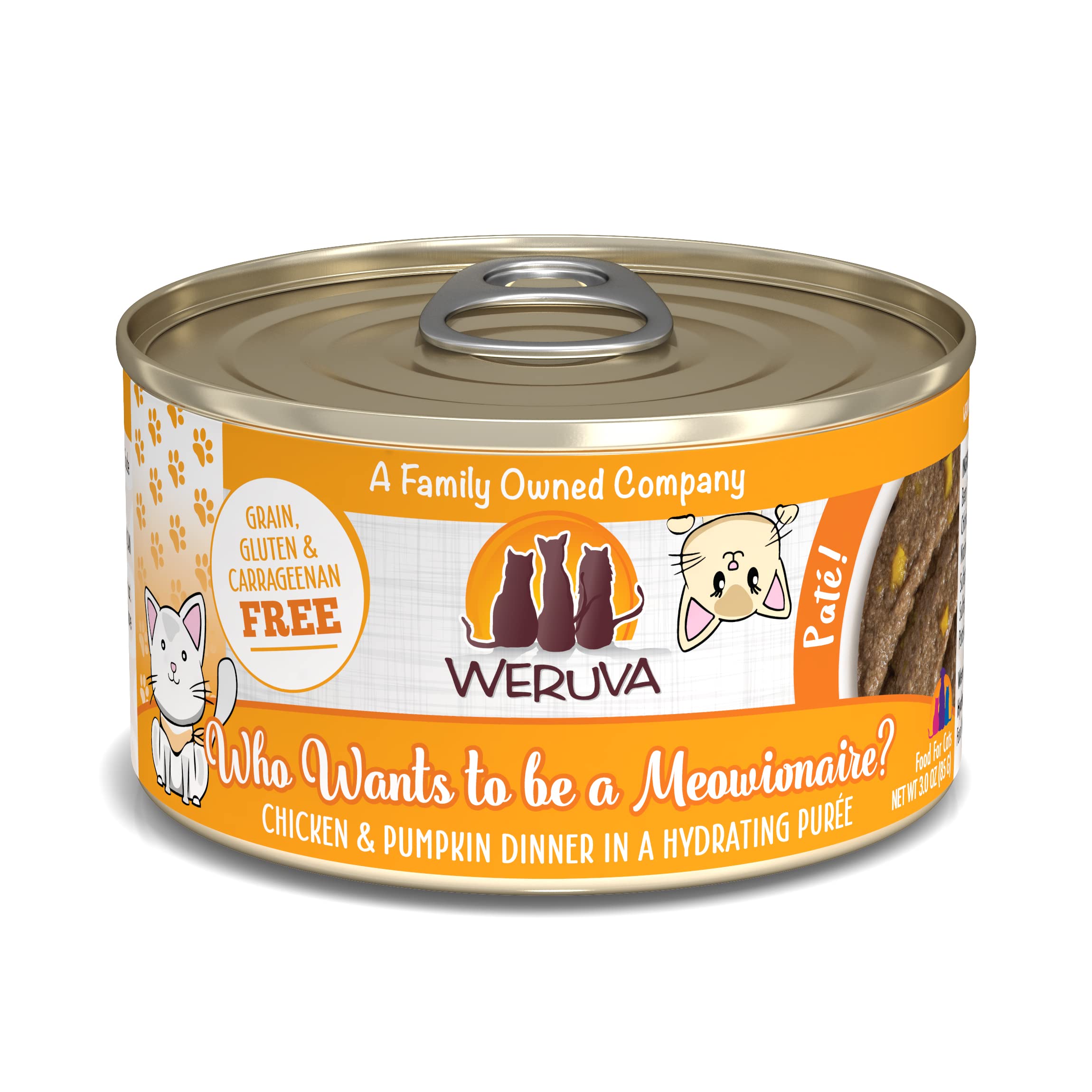 Weruva Wet Cat Food, Who Wants to be a Meowionaire with Chicken and Pumpkin Pate, 3oz Can, Pack of 12