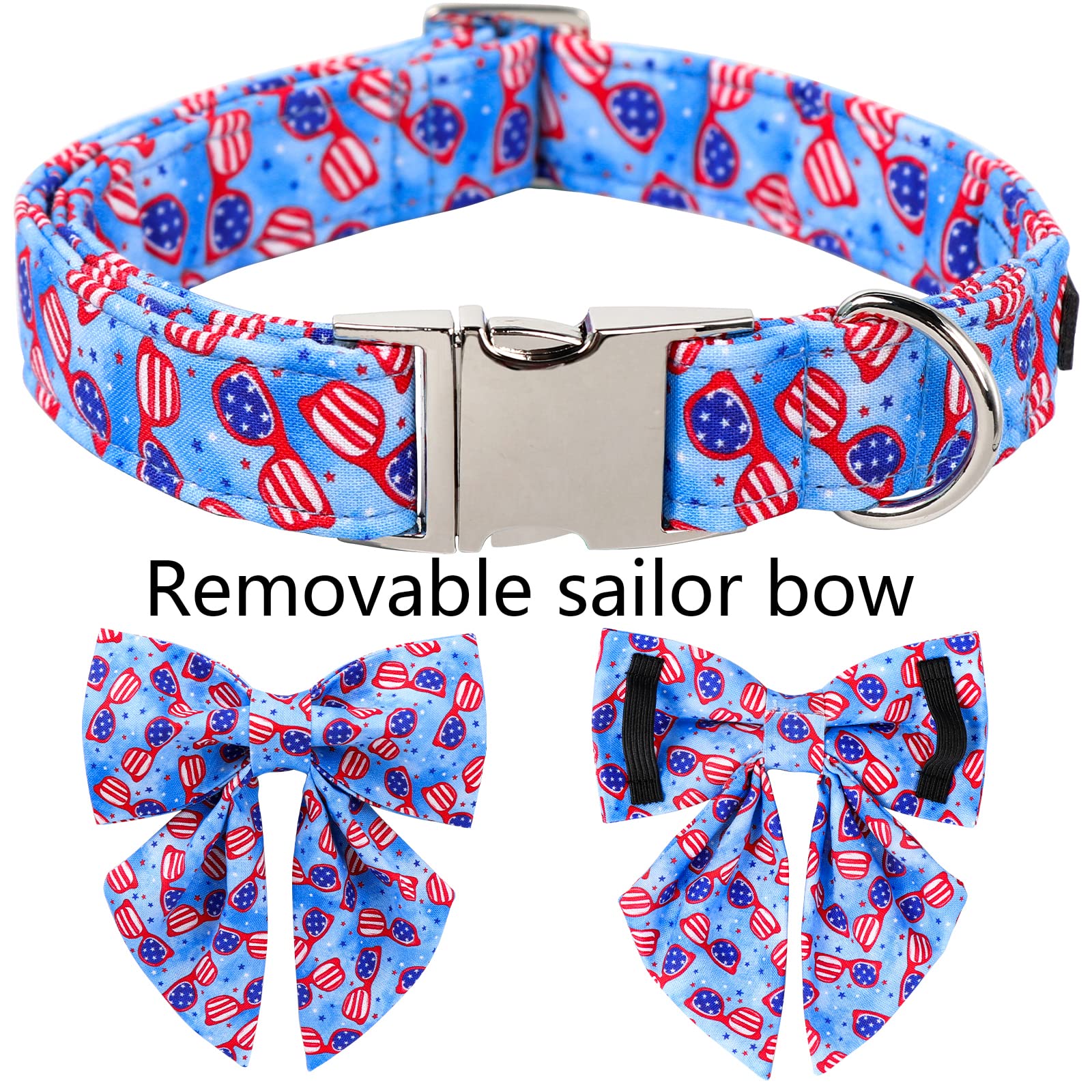 ARING PET American Flag Dog Collar-Summer Patriotic Dog Collar with Sailor Bowtie, Adjustable 4th of July Dog Collars with Metal