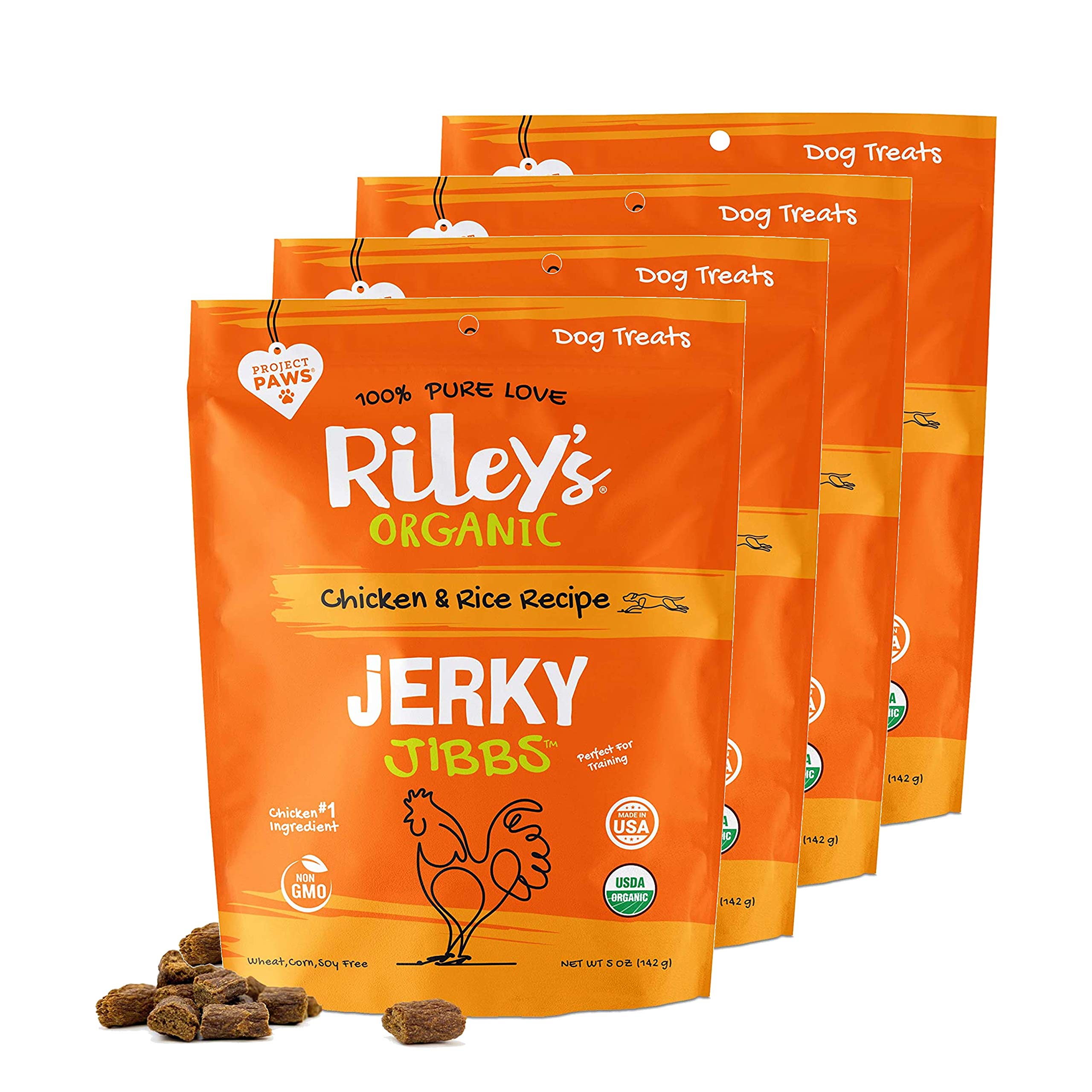 Rileys Organics Jerky Jibbs Chicken & Rice Recipe Dog Treats 4 Pack 5 oz